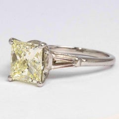 Vintage Champagne Princess Cut Diamond and Platinum Ring