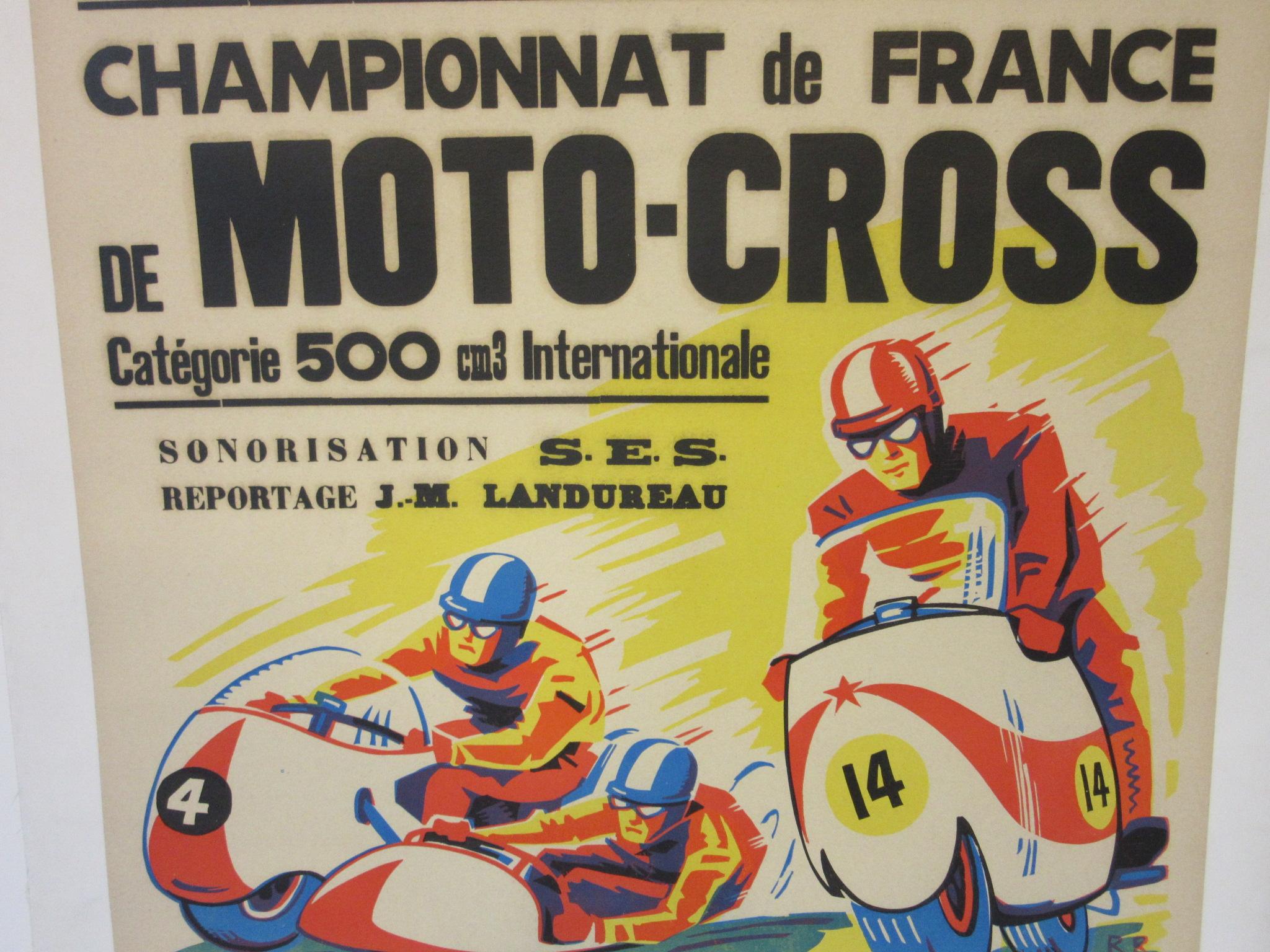 Mid-Century Modern Affiche rétro Champion De France Moto Cross BP Energol