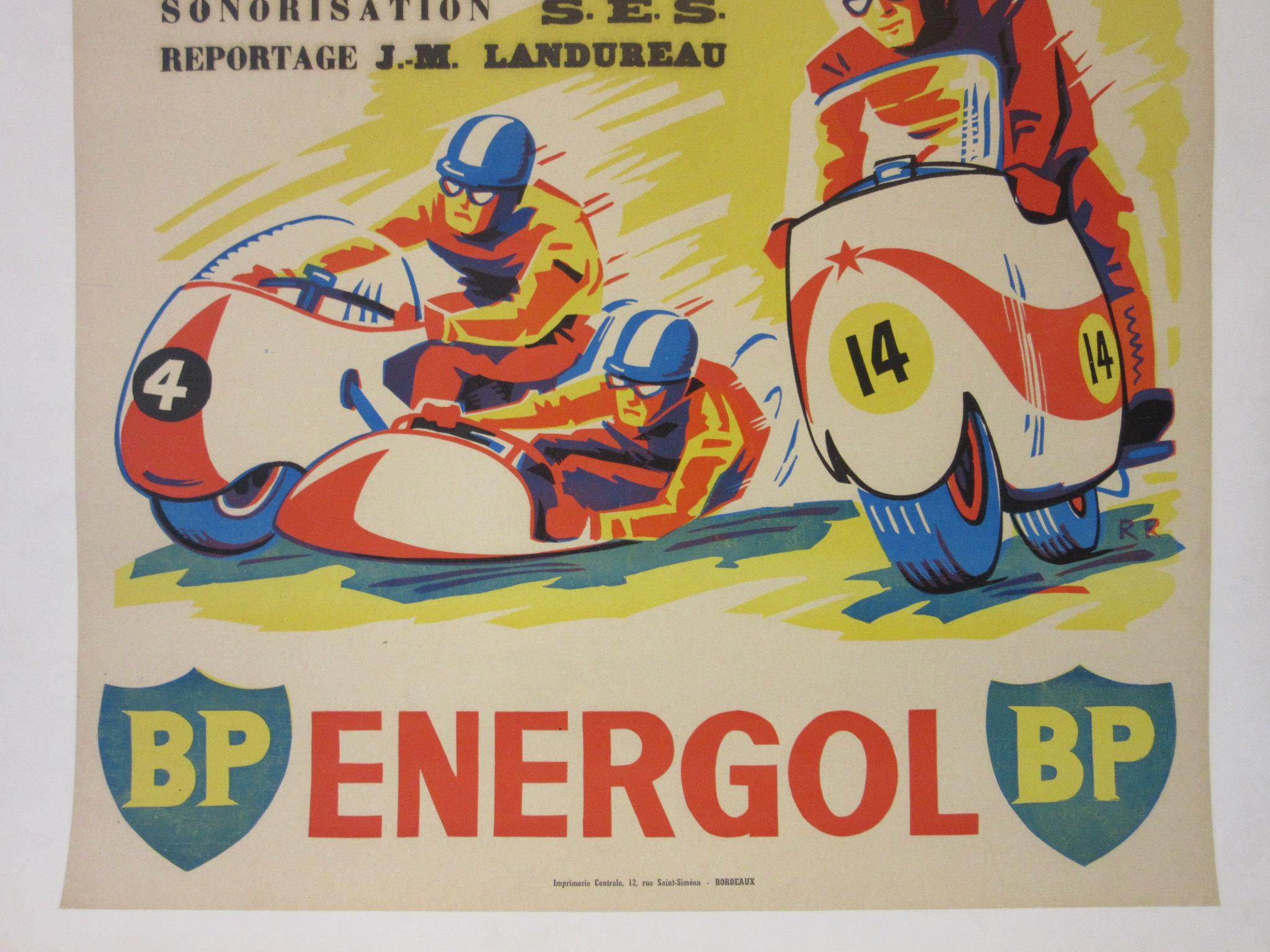 Mid-Century Modern Vintage Champion De France Moto Cross BP Energol Poster