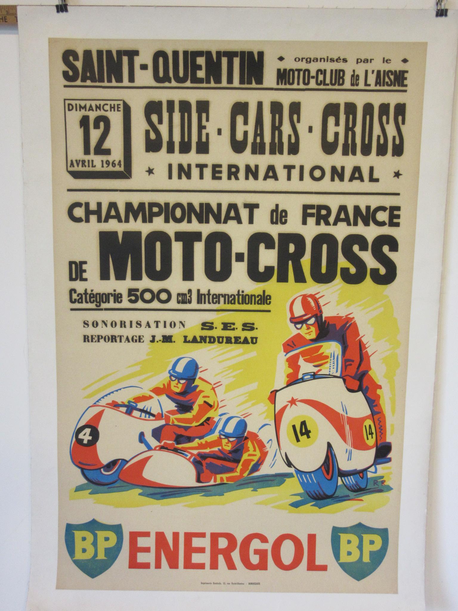 Affiche rétro Champion De France Moto Cross BP Energol 1