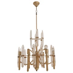 Brass and glass Vintage Chandelier by Sciolari. Italy 1970s