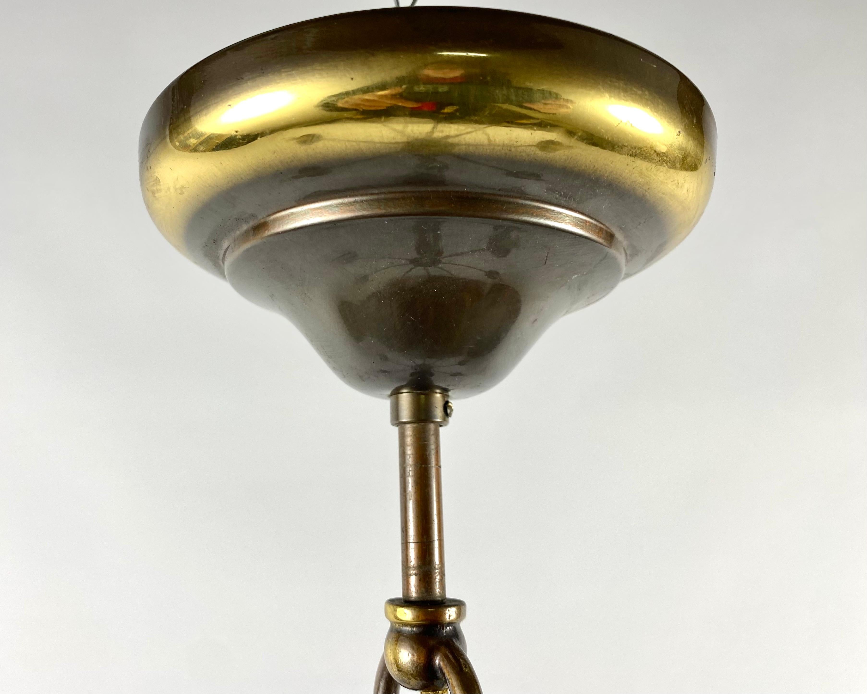 Vintage Chandelier Brass With Lampshades, Deknudt, Belgium, 1970s For Sale 2