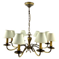 Vintage Chandelier Brass With Lampshades, Deknudt, Belgium, 1970s