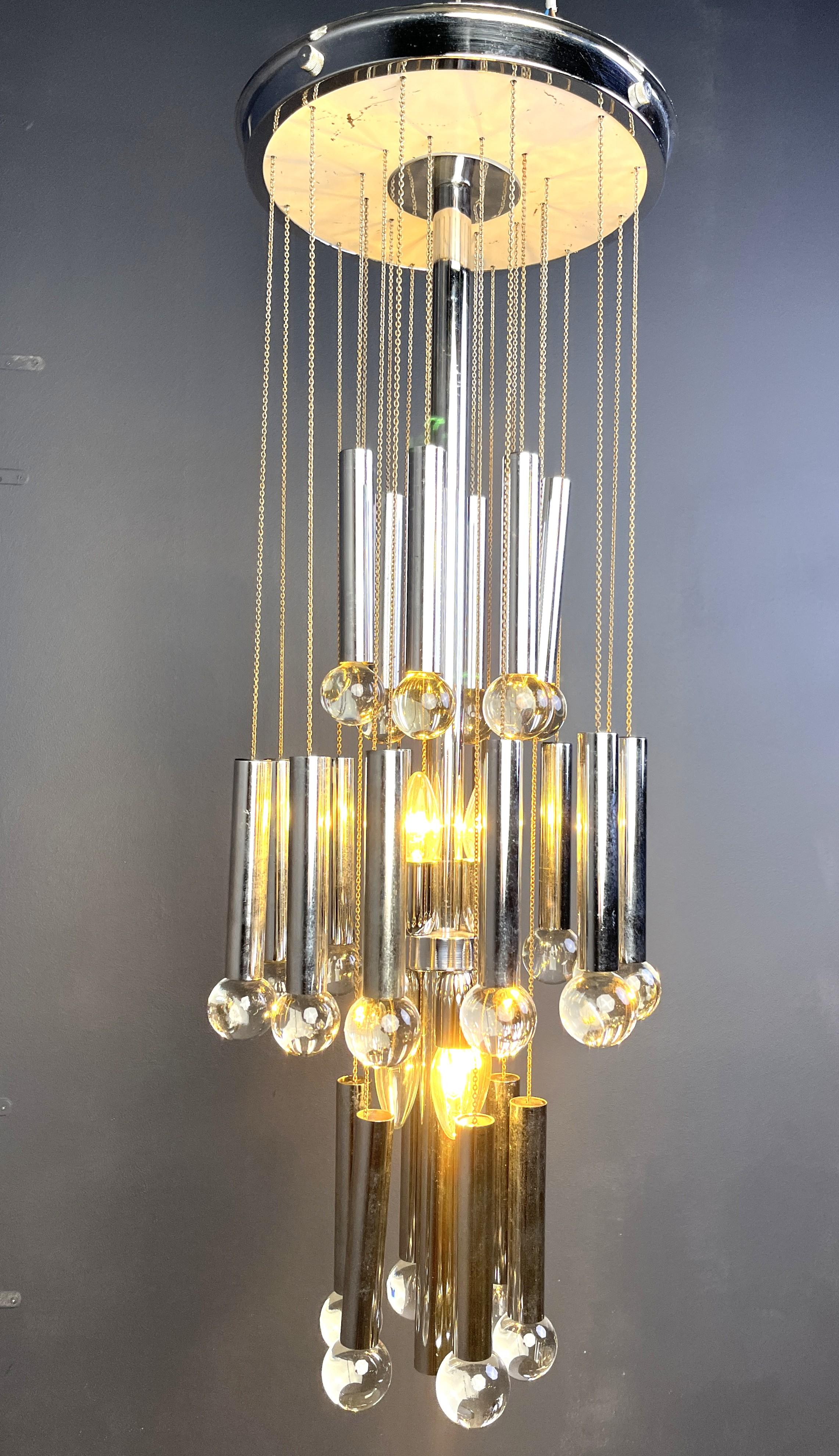 Vetro Lampadario vintage di Gaetano Sciolari, anni '70 in vendita