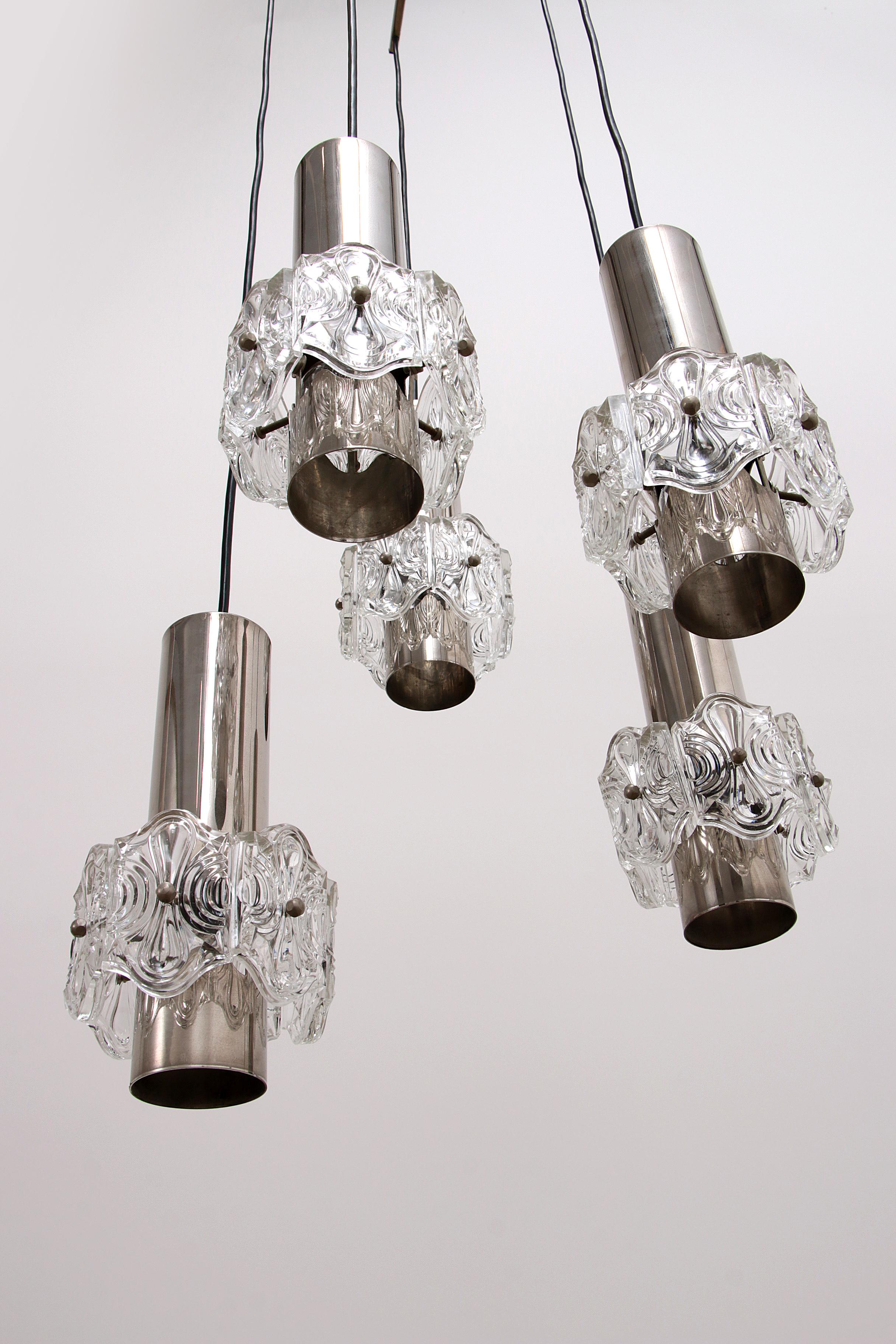 Vintage Chandelier Cascade Hanging Lamp with 5 Lamps, 1960 For Sale 2