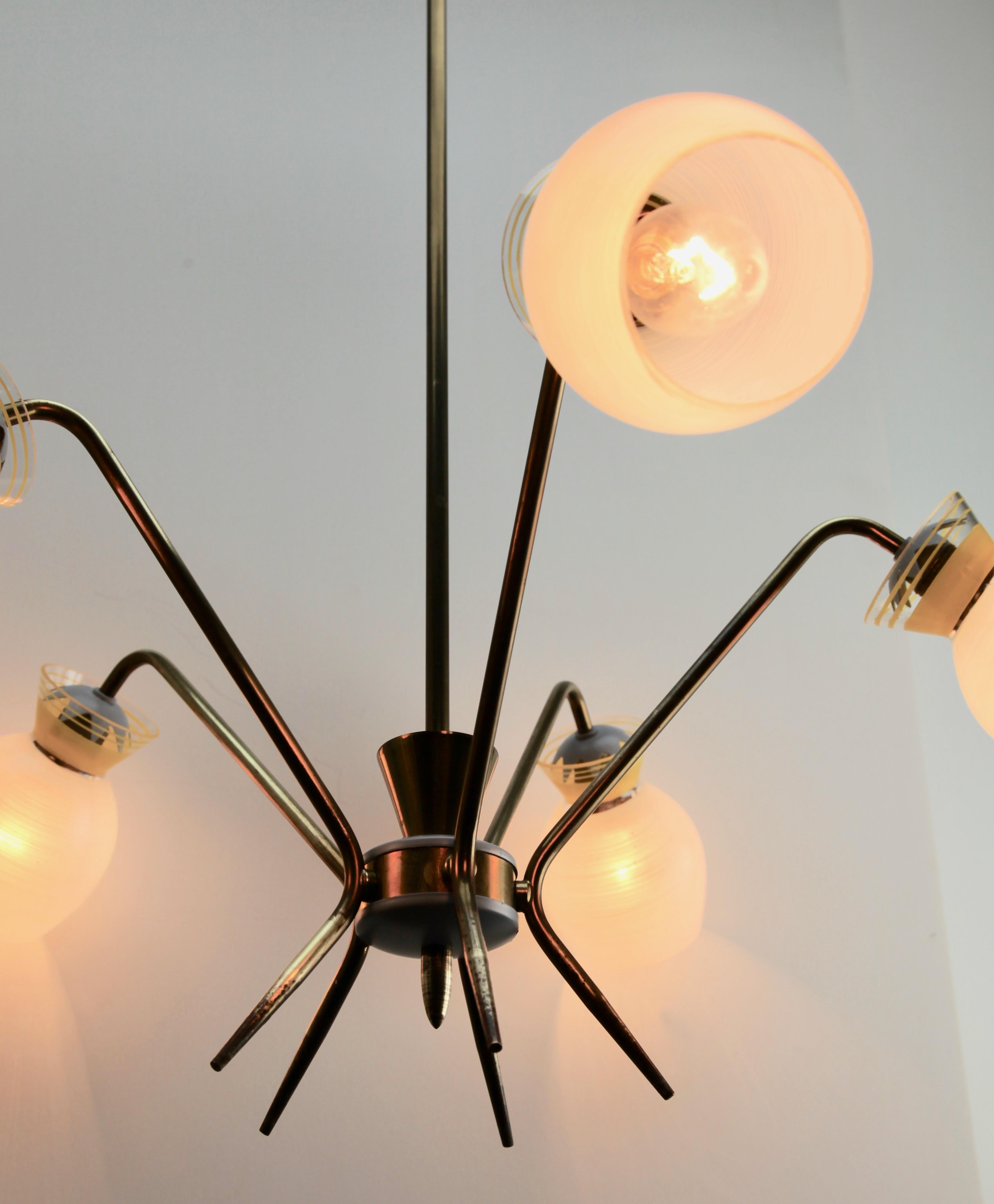 Vintage Chandelier Five Arms in the Style of Stilnovo, Italian, 1960s 3