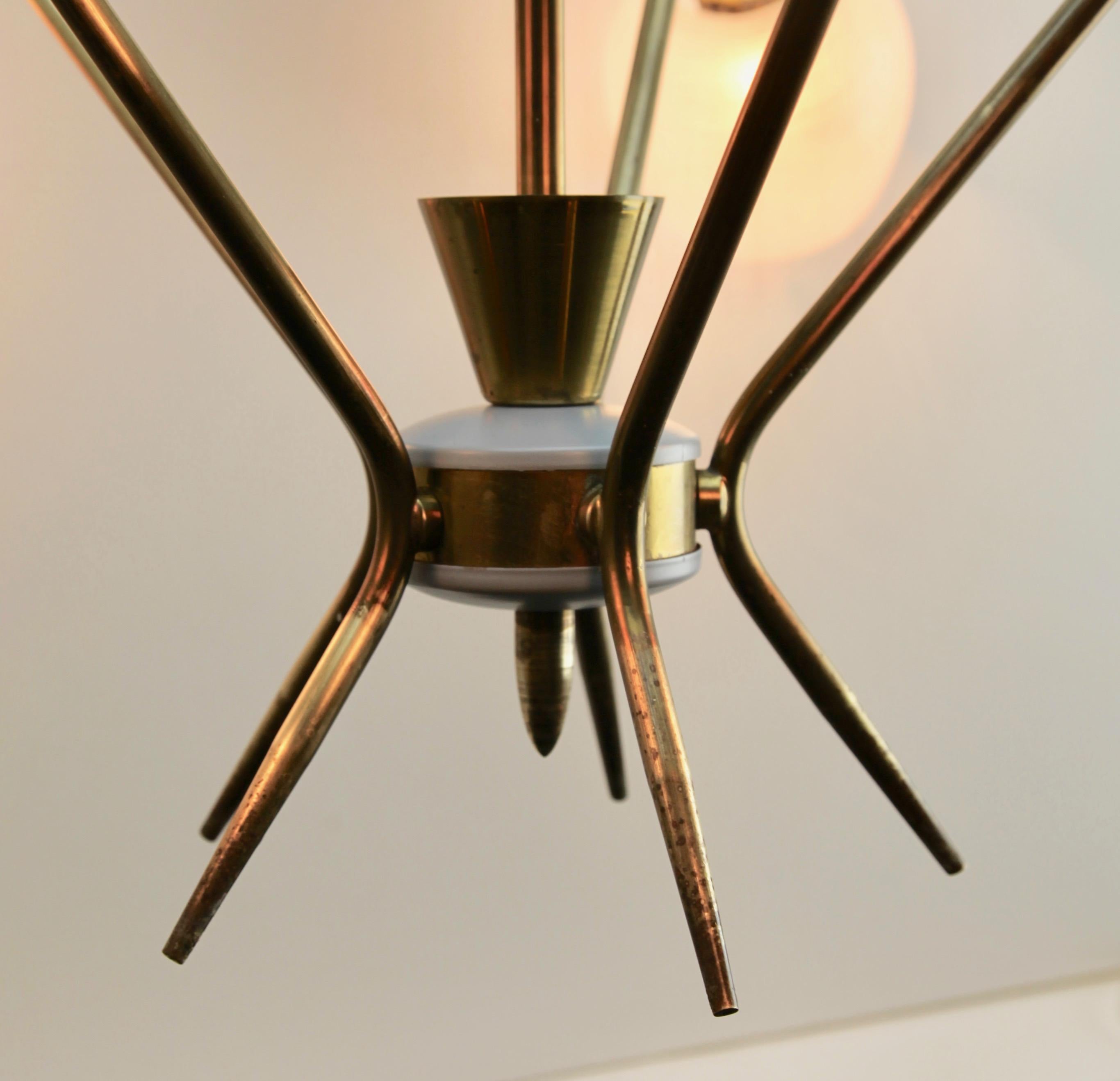 Brass Vintage Chandelier Five Arms in the Style of Stilnovo, Italian, 1960s