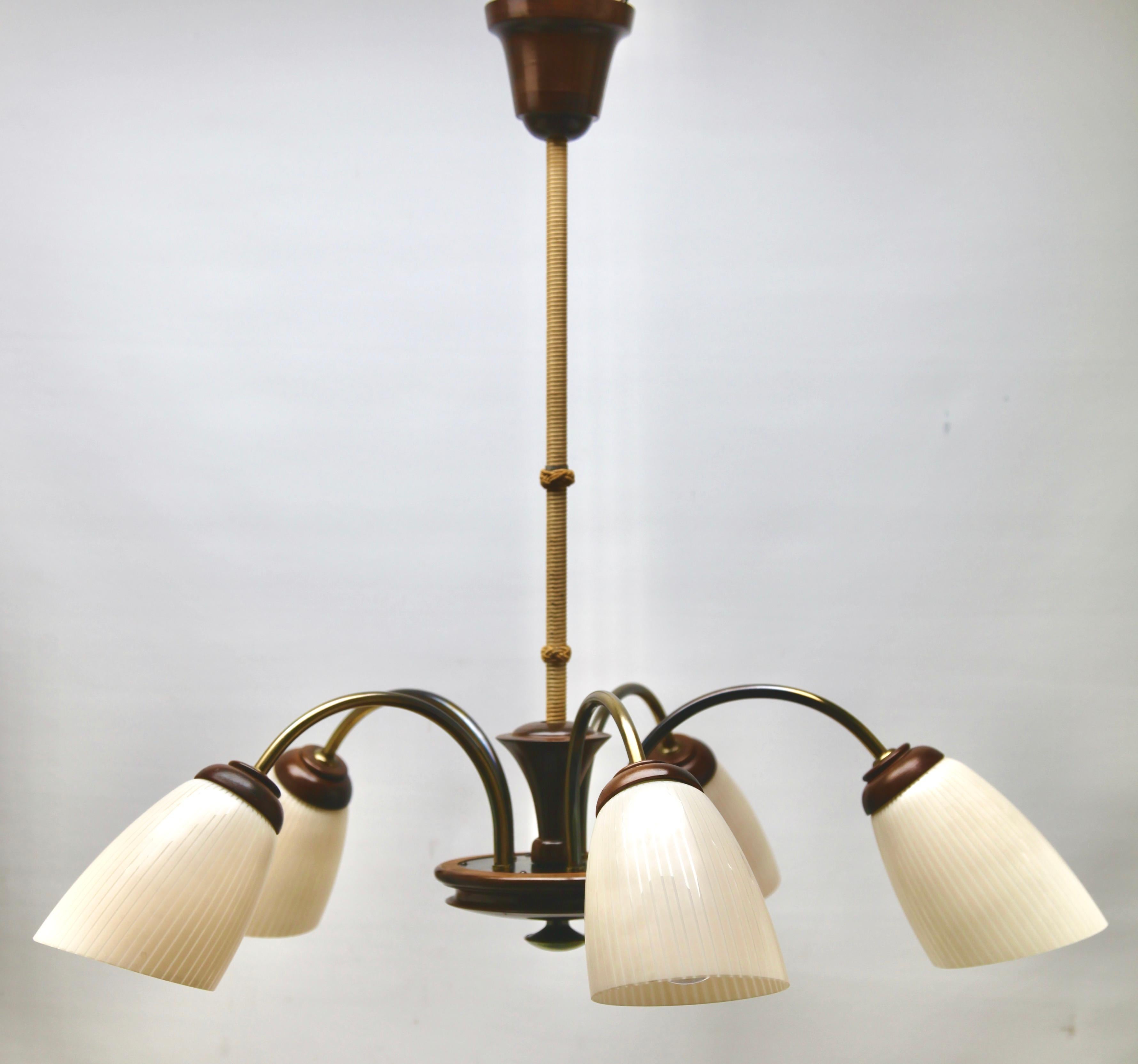 Mid-Century Modern Vintage Chandelier Five Arms, Italian 1960s For Sale