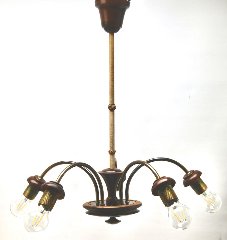 Hand-Crafted Vintage Chandelier Five Arms, Italian 1960s For Sale