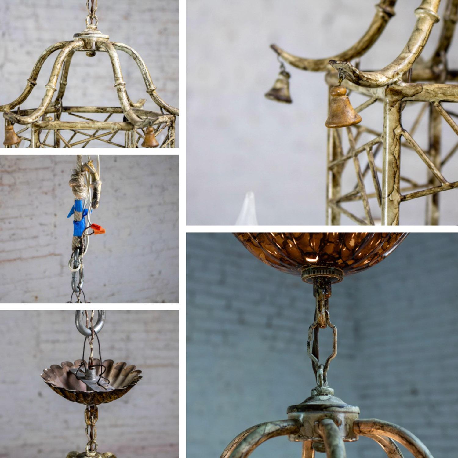 Vintage Chandelier Hollywood Regency Chinoiserie Antiqued Finish Faux Bamboo For Sale 10