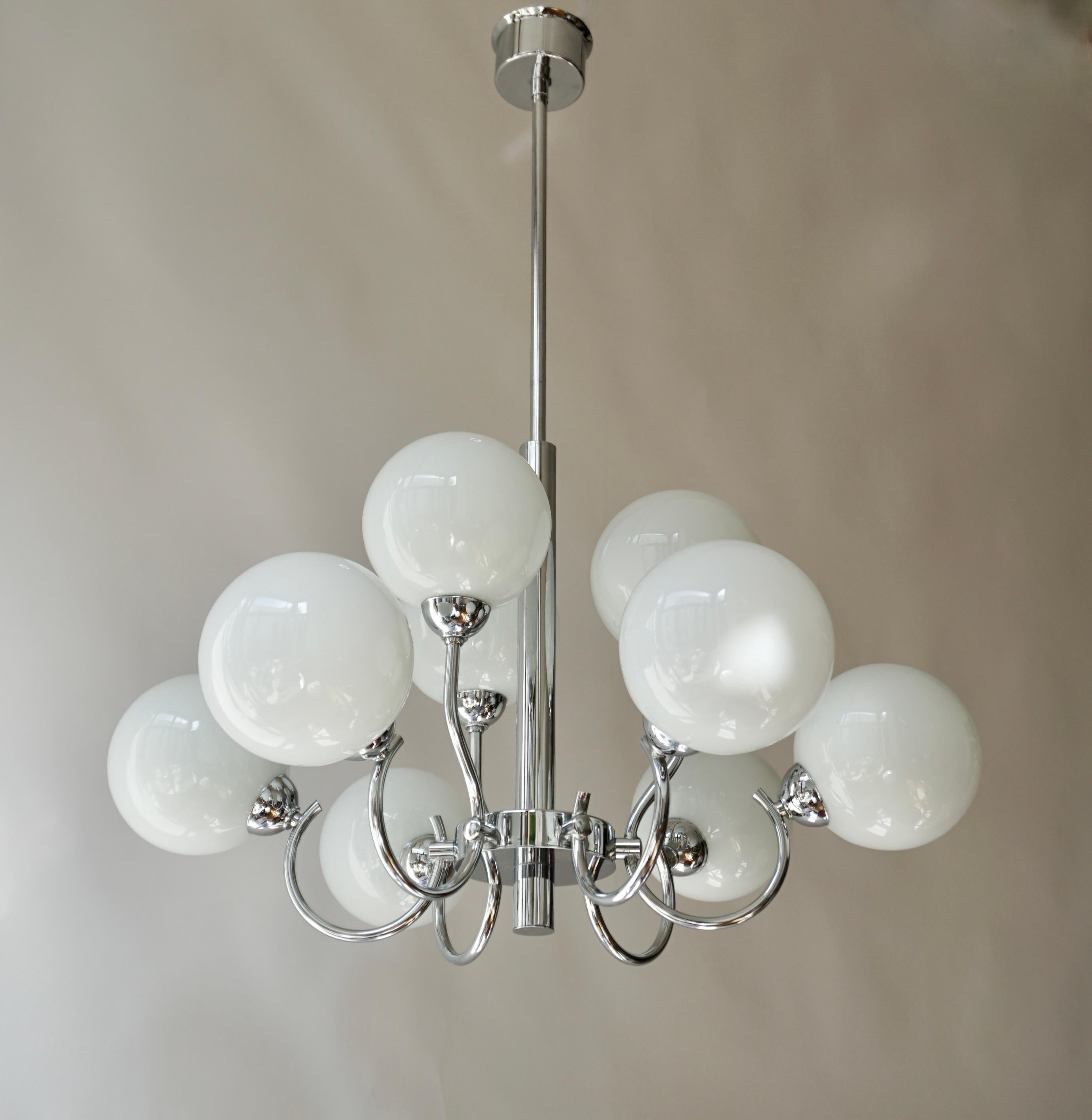 Vintage Chandelier in Chrome and Opaline Glass For Sale 2