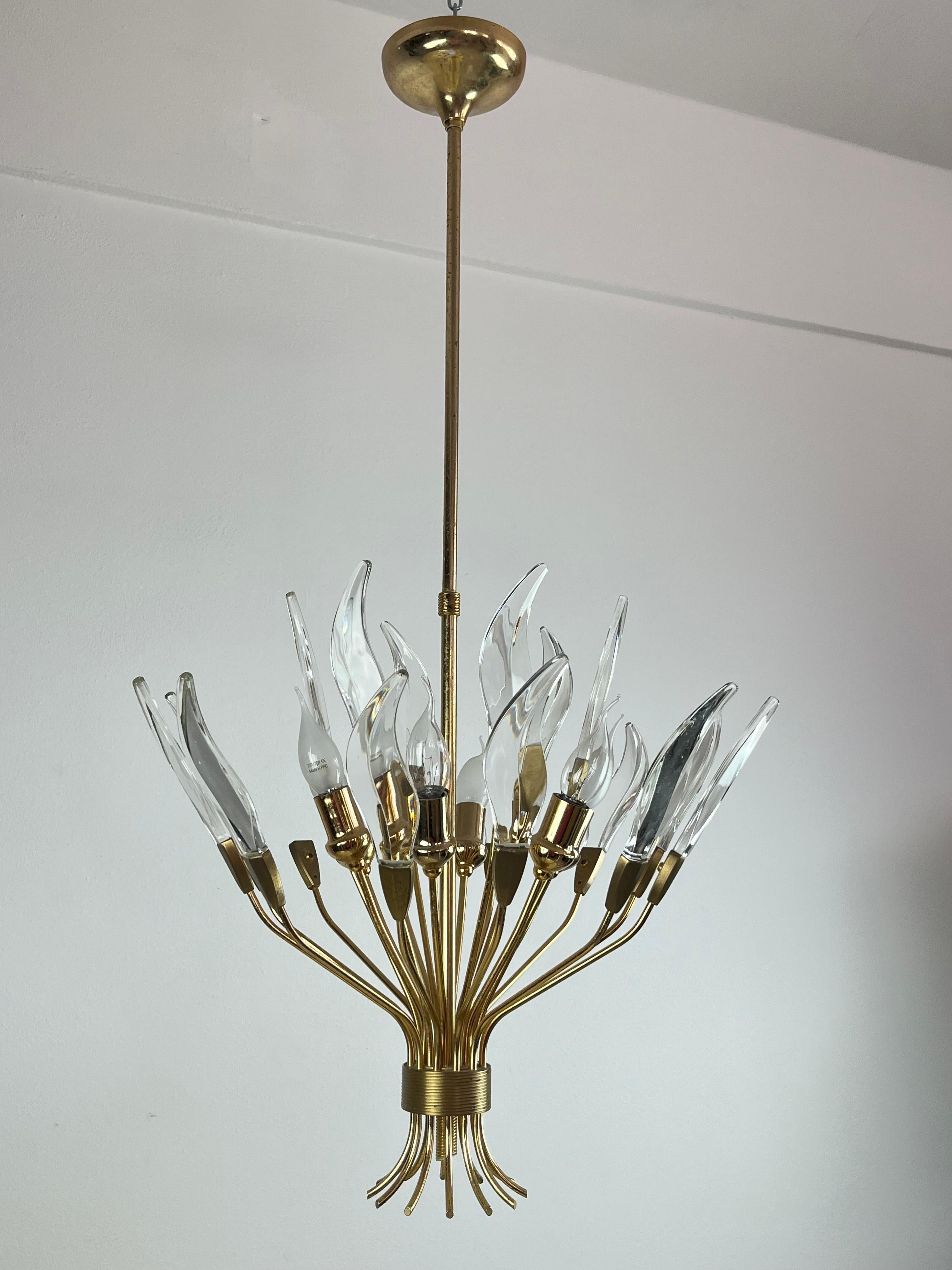 Vintage 6-Light Chandelier in Gilt Metal and Murano Glass, Italy, 70s In Fair Condition For Sale In Palermo, IT