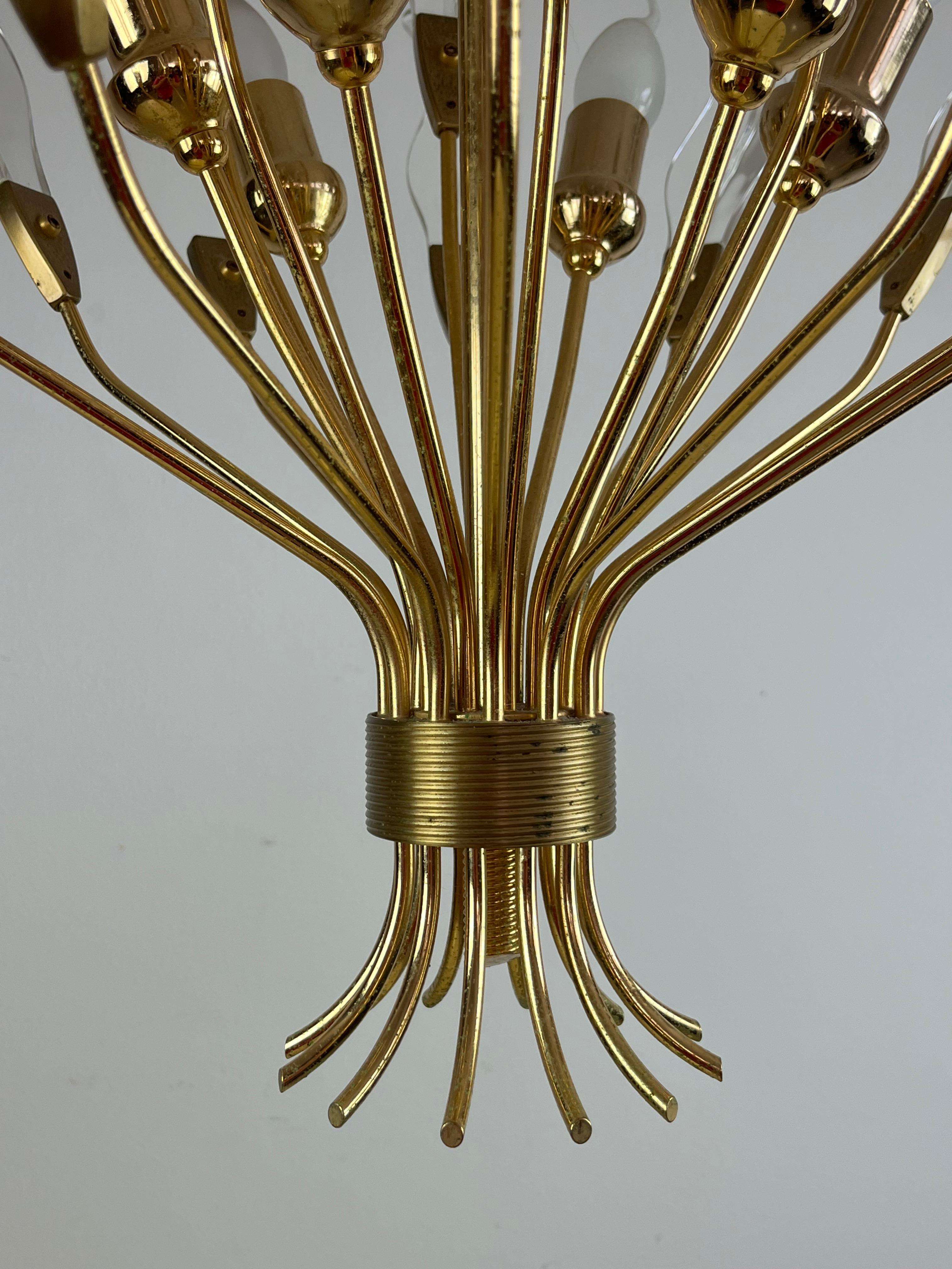 Vintage 6-Light Chandelier in Gilt Metal and Murano Glass, Italy, 70s For Sale 1