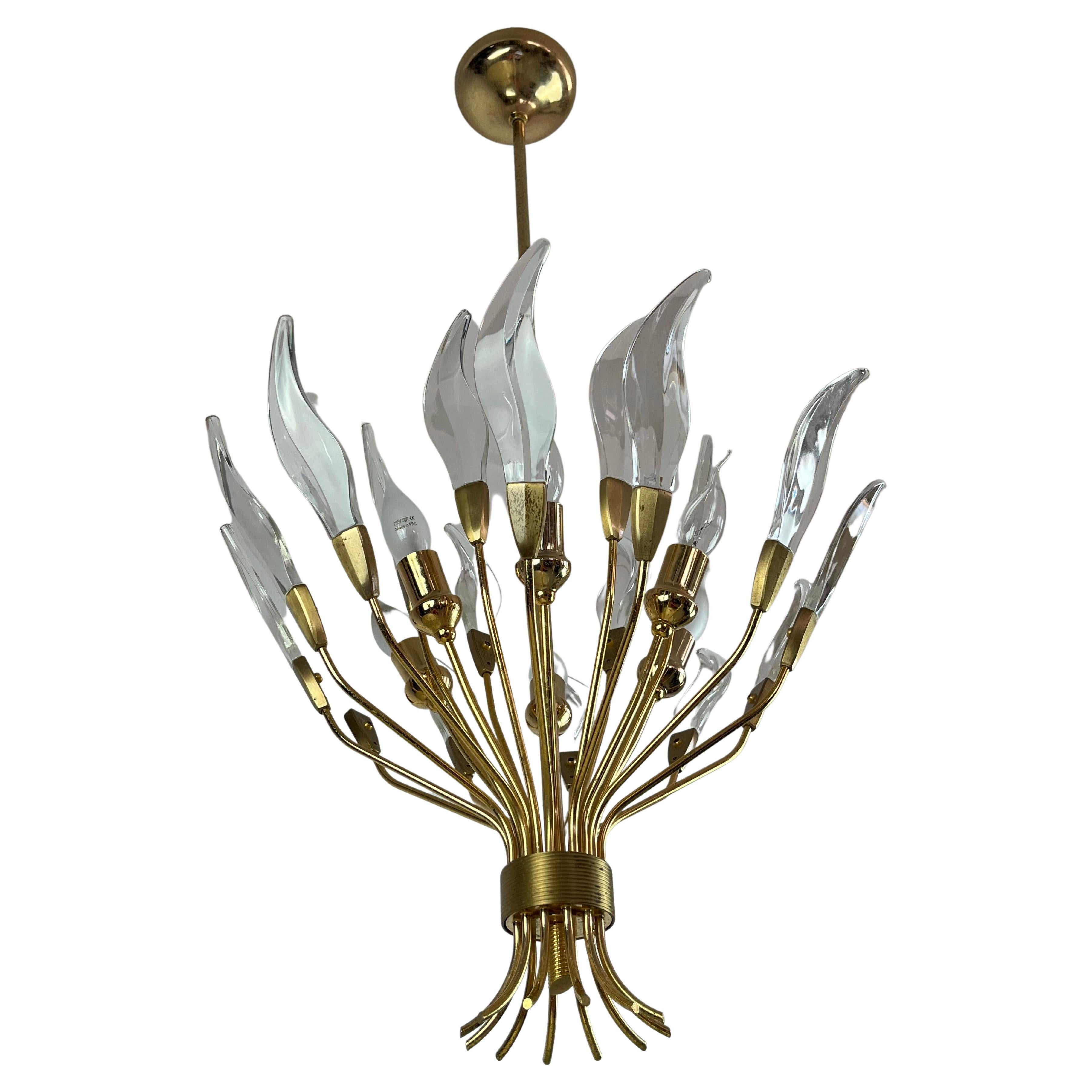 Vintage 6-Light Chandelier in Gilt Metal and Murano Glass, Italy, 70s For Sale