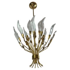 Vintage 6-Light Chandelier in Gilt Metal and Murano Glass, Italy, 70s