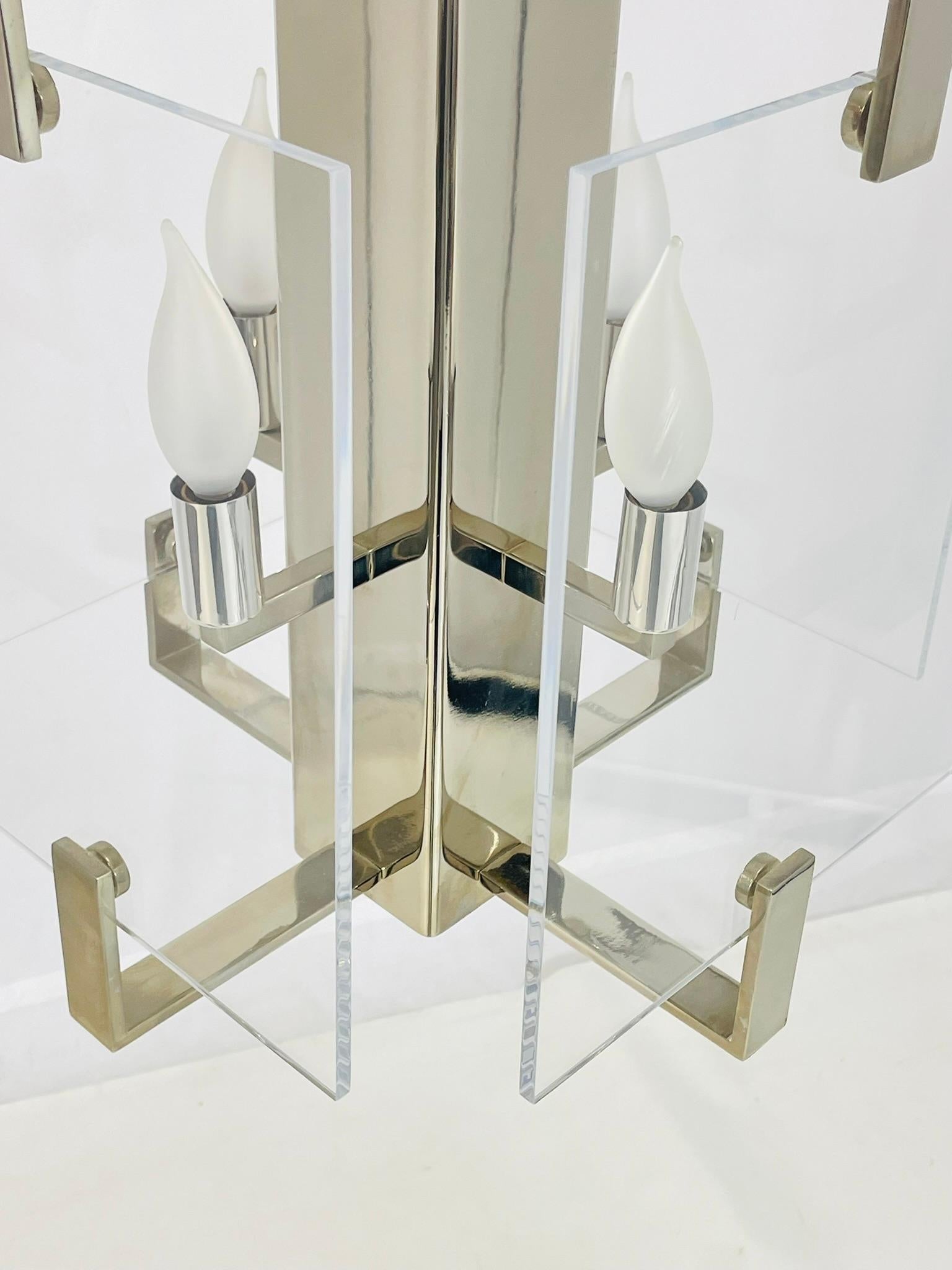 Vintage-Kronleuchter aus Lucite und poliertem Nickel von Charles Hollis Jones, USA 1970 im Angebot 9