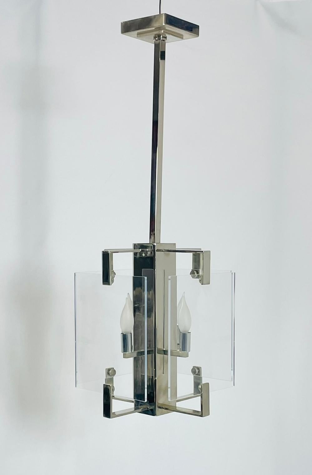 Vintage-Kronleuchter aus Lucite und poliertem Nickel von Charles Hollis Jones, USA 1970 (amerikanisch) im Angebot