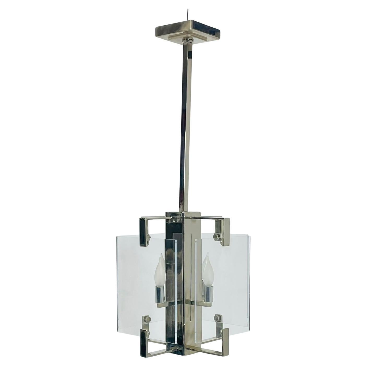 Vintage-Kronleuchter aus Lucite und poliertem Nickel von Charles Hollis Jones, USA 1970 im Angebot