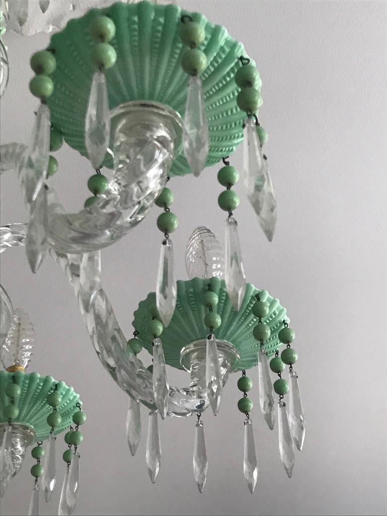 Italian Vintage Chandelier in Pale Green and Clear Glass, Italy, 1940s