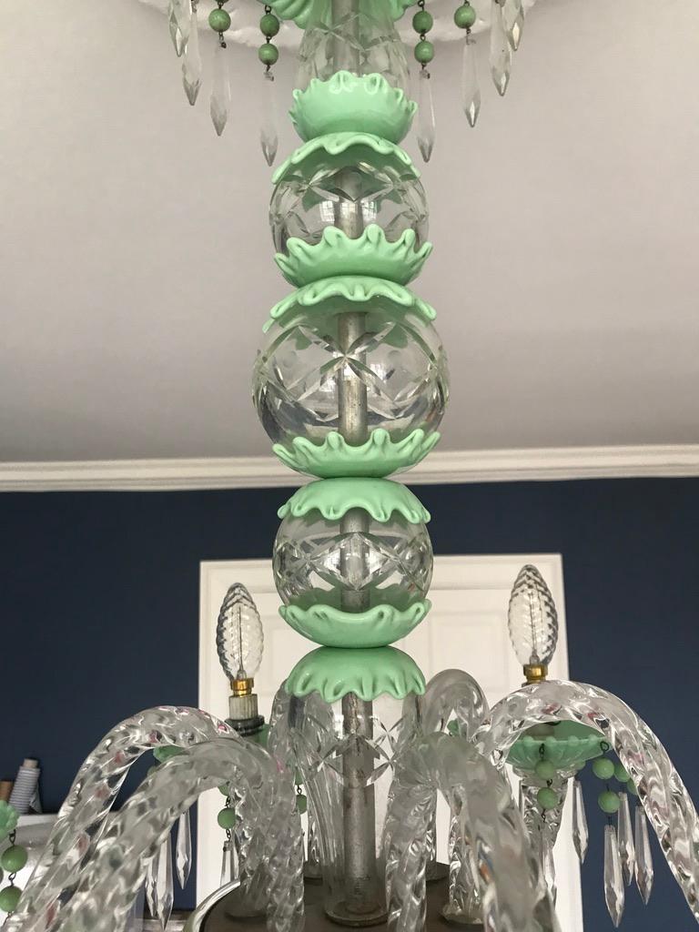 Vintage Chandelier in Pale Green and Clear Glass, Italy, 1940s In Good Condition In Copenhagen K, DK