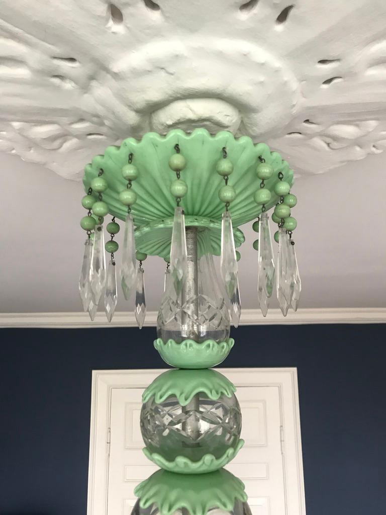 Mid-20th Century Vintage Chandelier in Pale Green and Clear Glass, Italy, 1940s