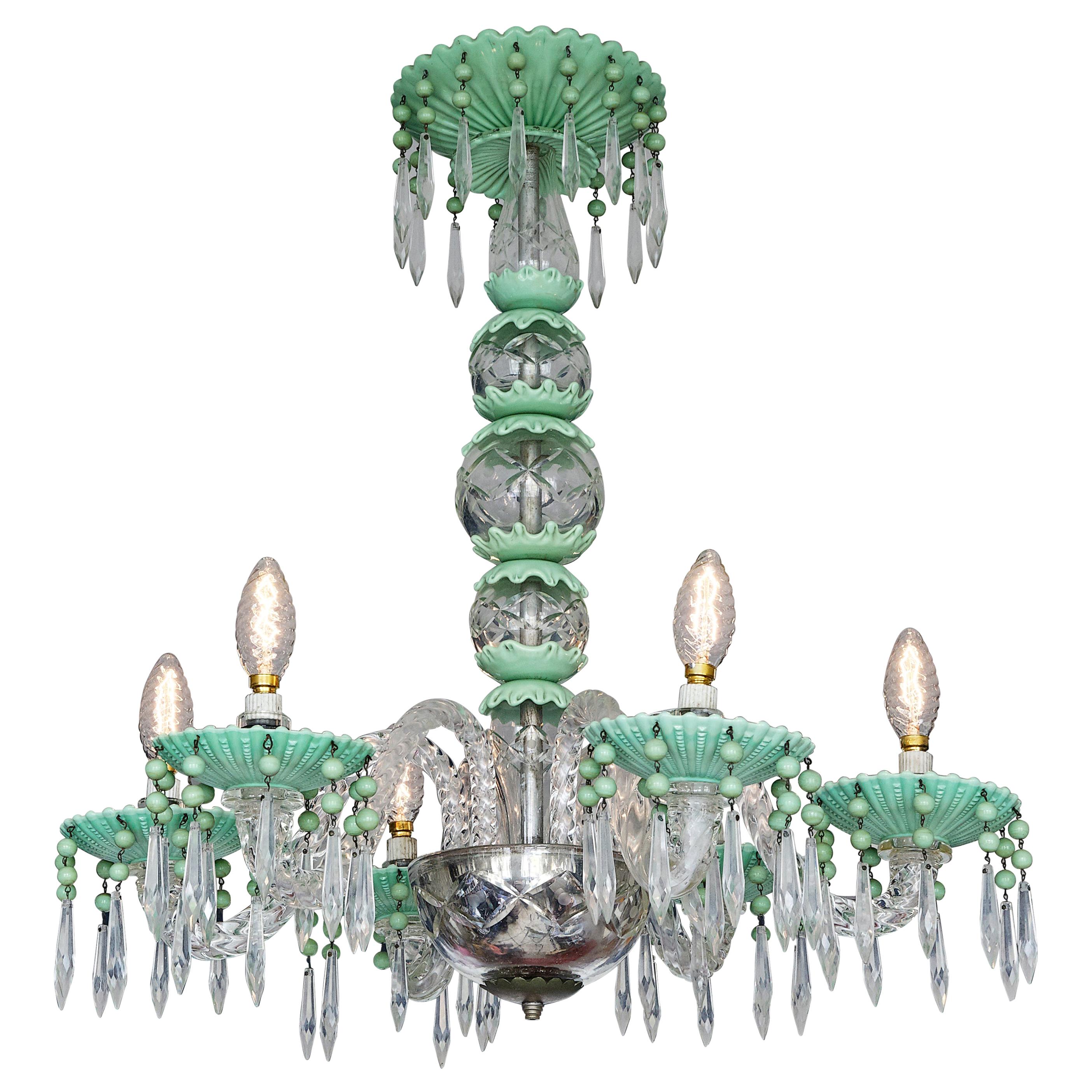 Vintage Chandelier in Pale Green and Clear Glass, Italy, 1940s