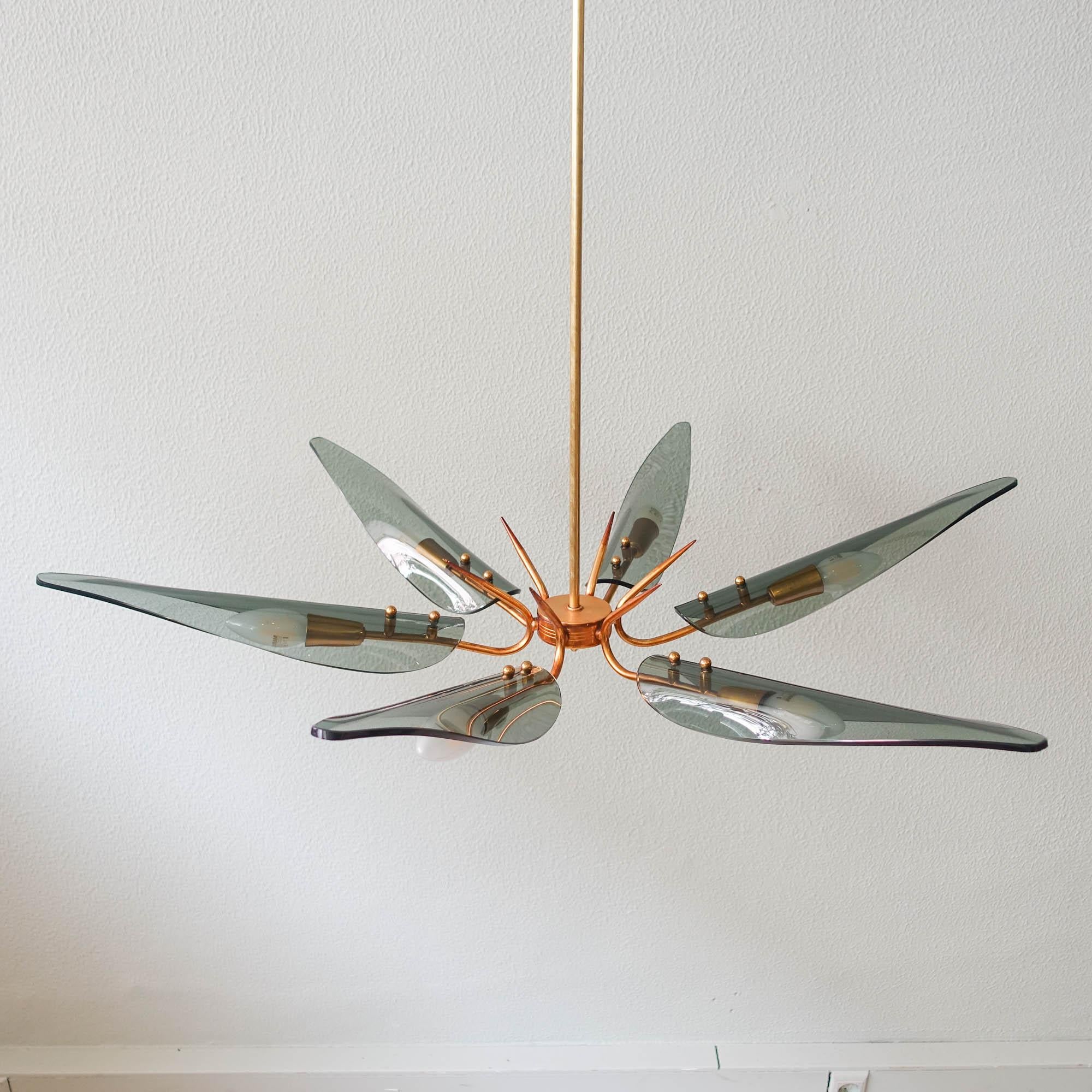 Vintage Chandelier in the Style of Max Ingrand for Fontana Arte, 1950s In Good Condition For Sale In Lisboa, PT