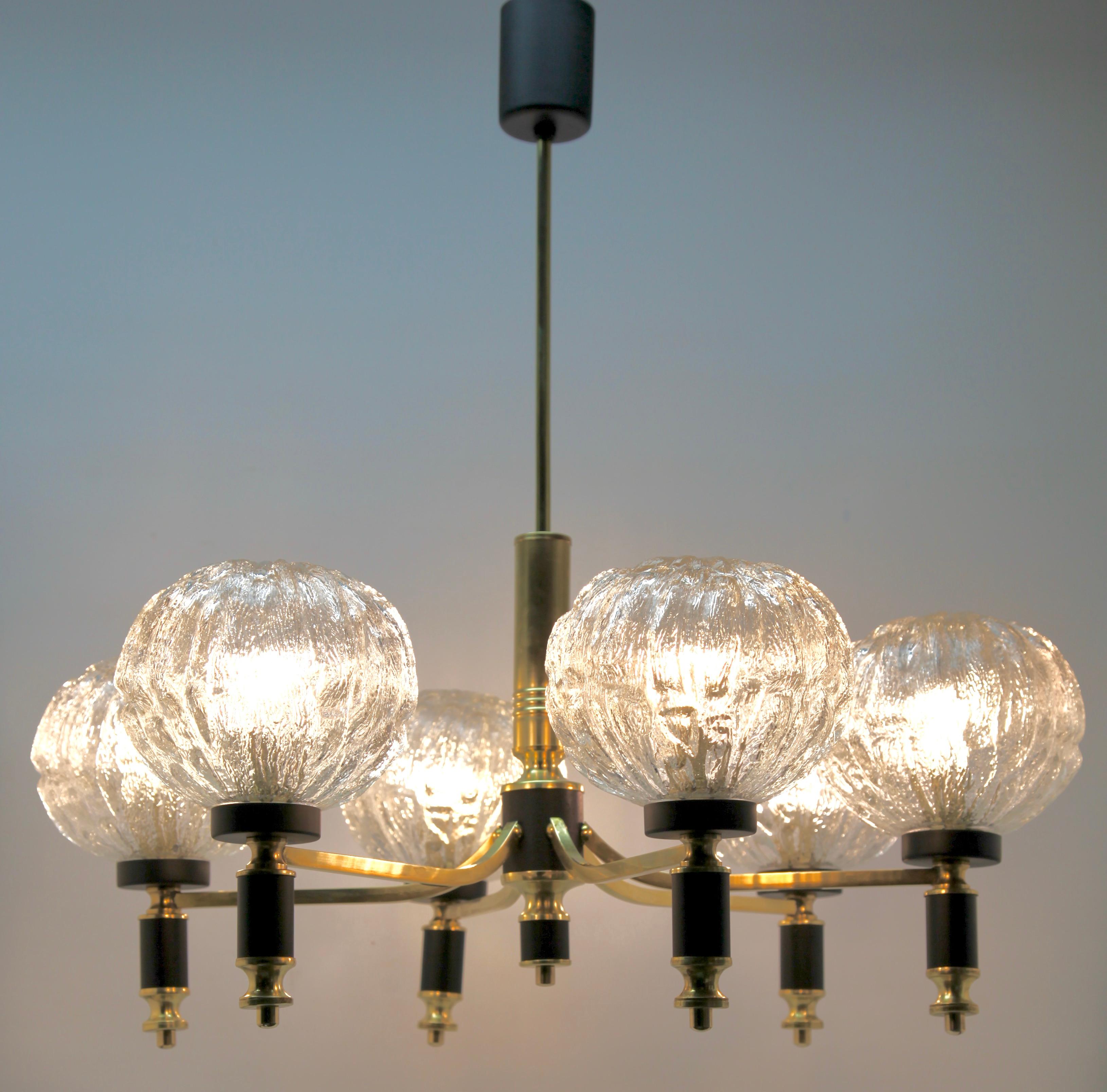 Mid-Century Modern Vintage Chandelier in the Style of Stilnovo 6 Arms, Italian, 1960s