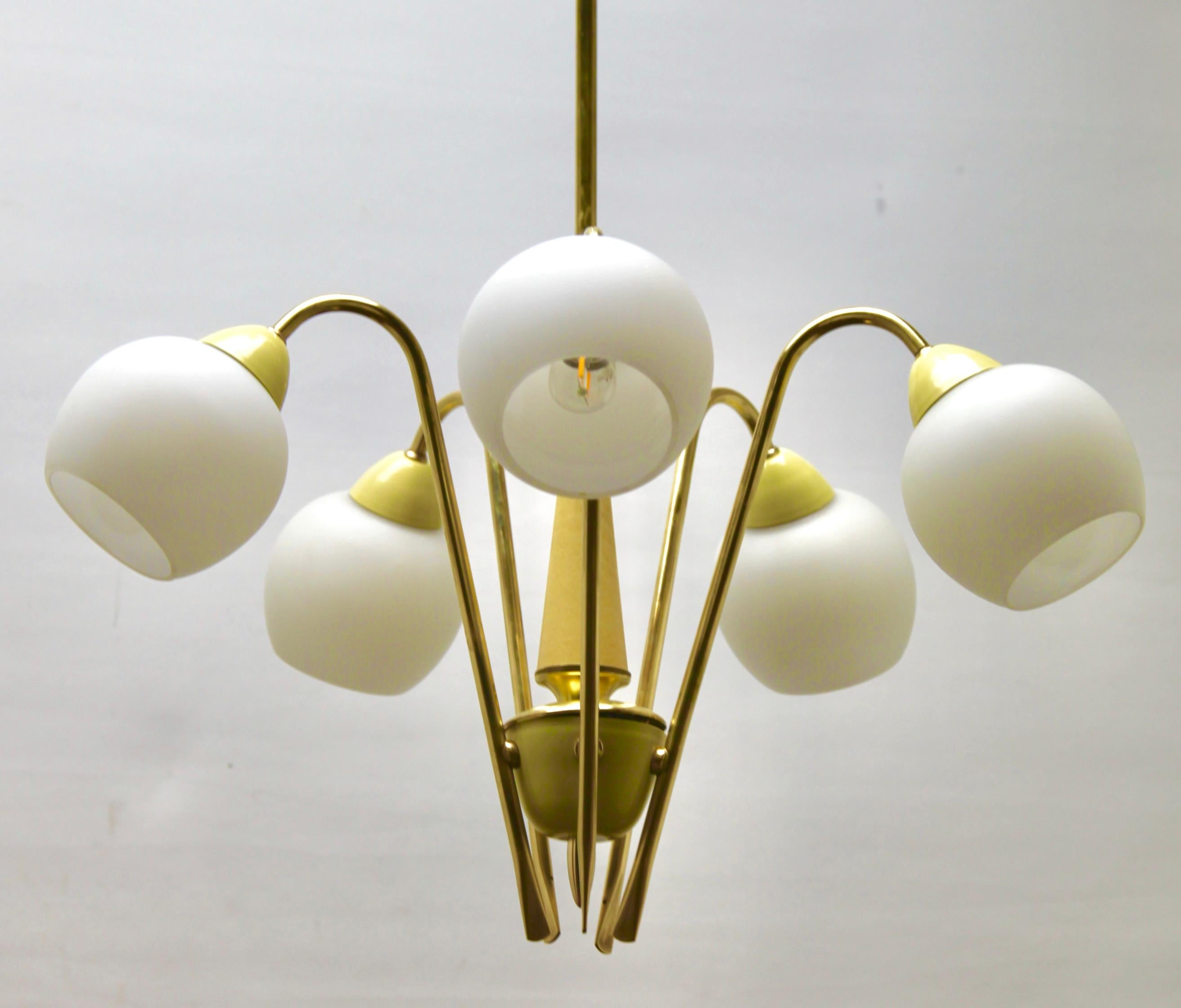 Vintage Chandelier in the Style of Stilnovo Five Arms Italian, 1960s For Sale 4