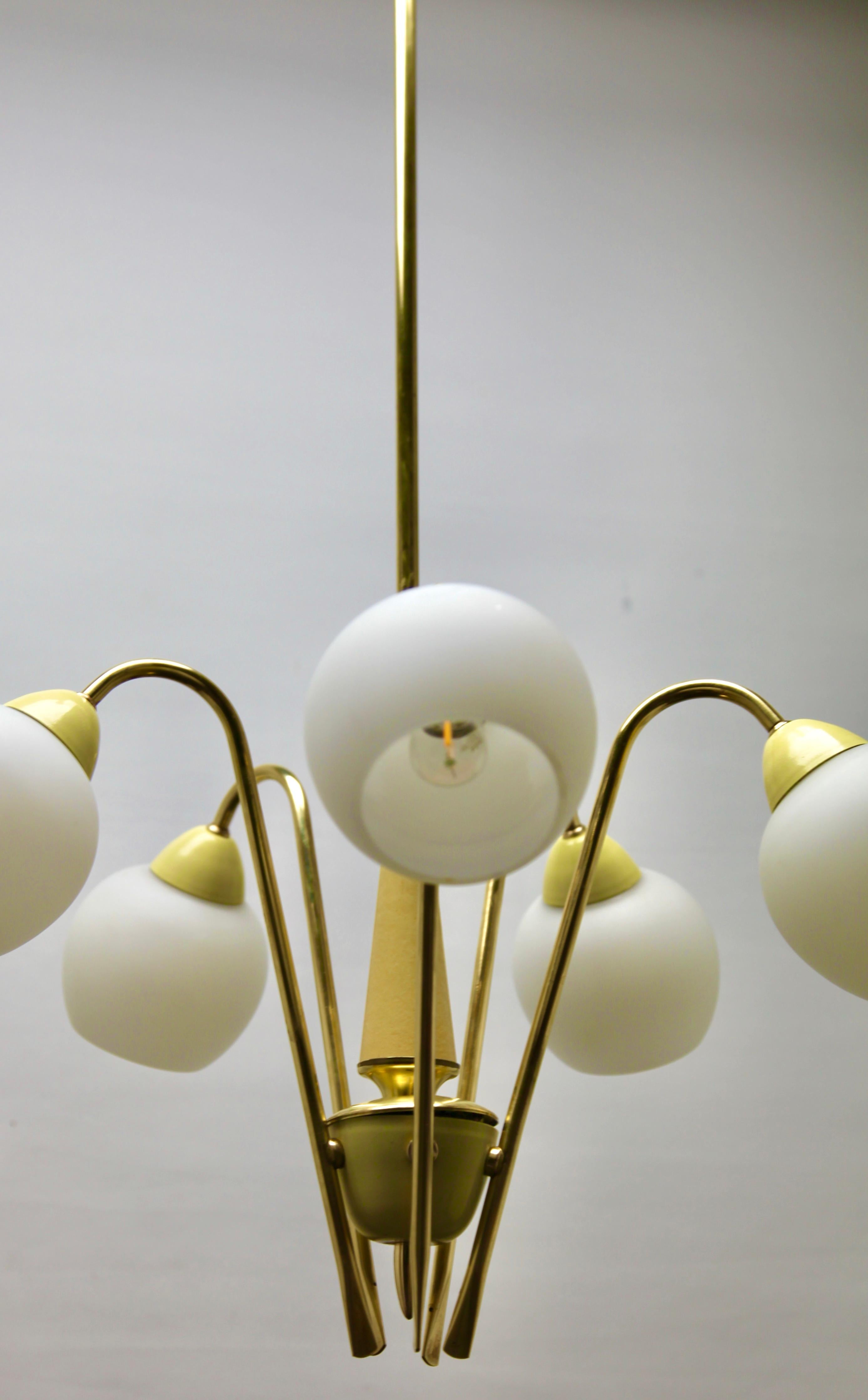 Vintage Chandelier in the Style of Stilnovo Five Arms Italian, 1960s For Sale 5