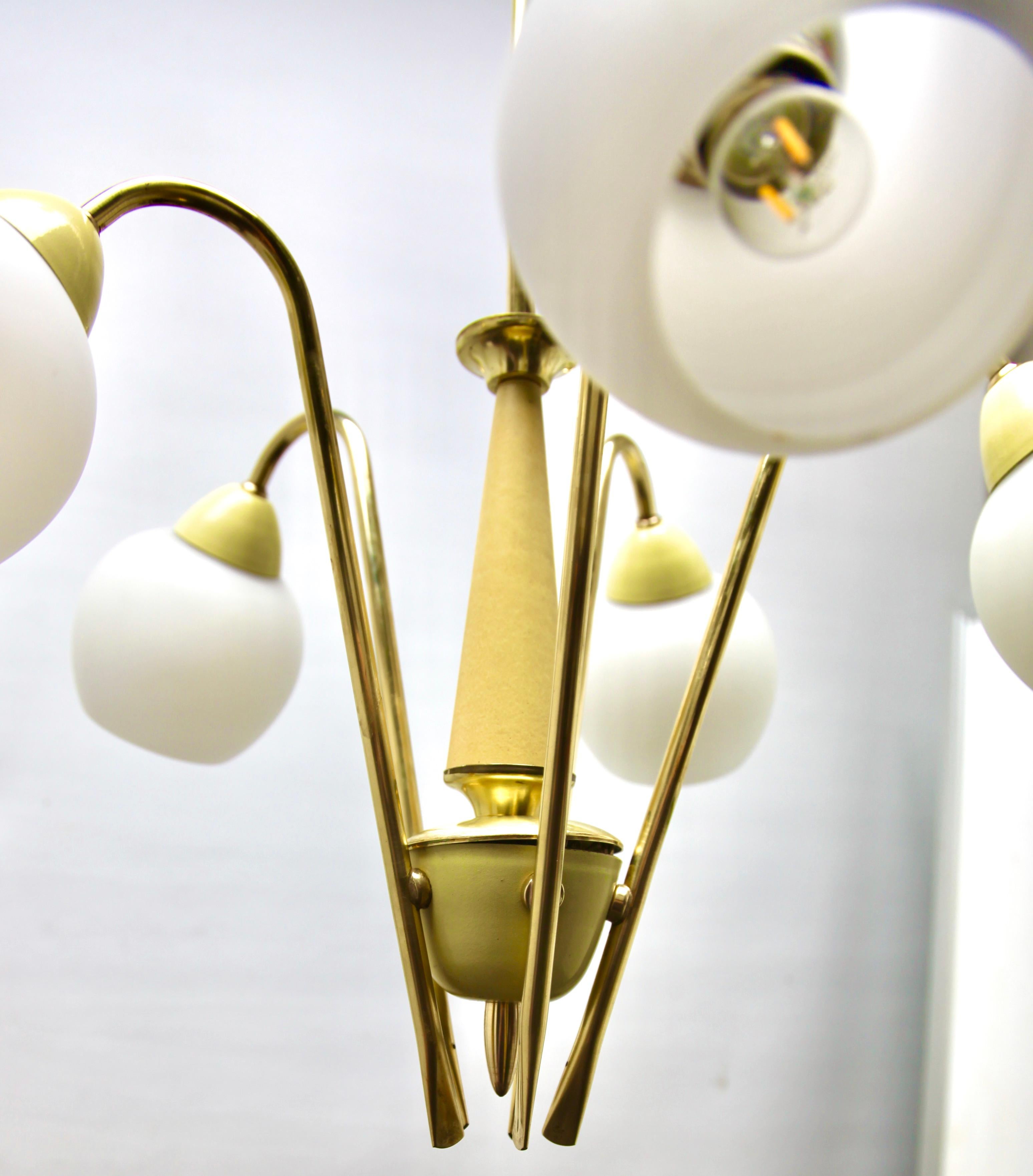 Vintage Chandelier in the Style of Stilnovo Five Arms Italian, 1960s For Sale 8