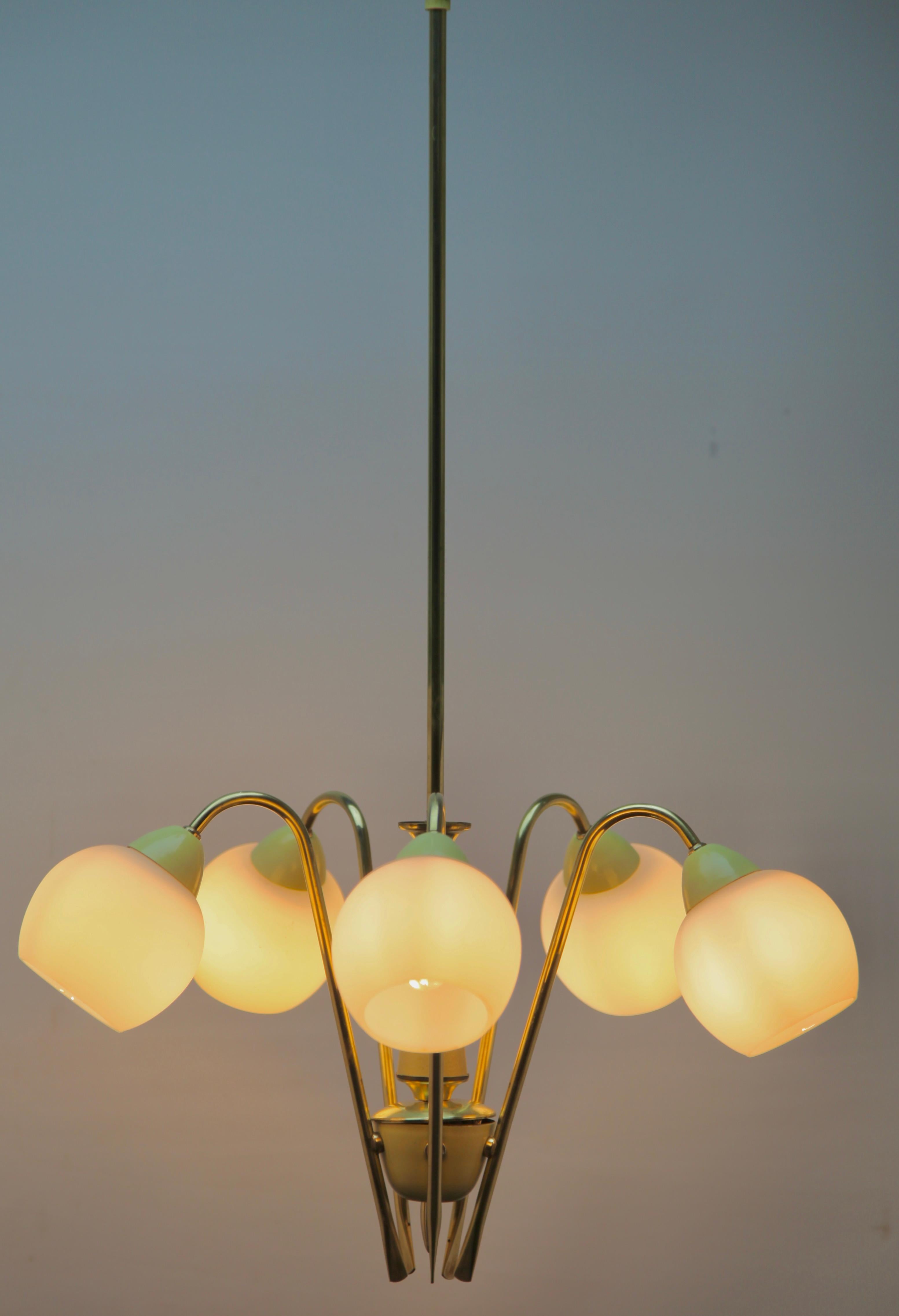 Hand-Crafted Vintage Chandelier in the Style of Stilnovo Five Arms Italian, 1960s For Sale