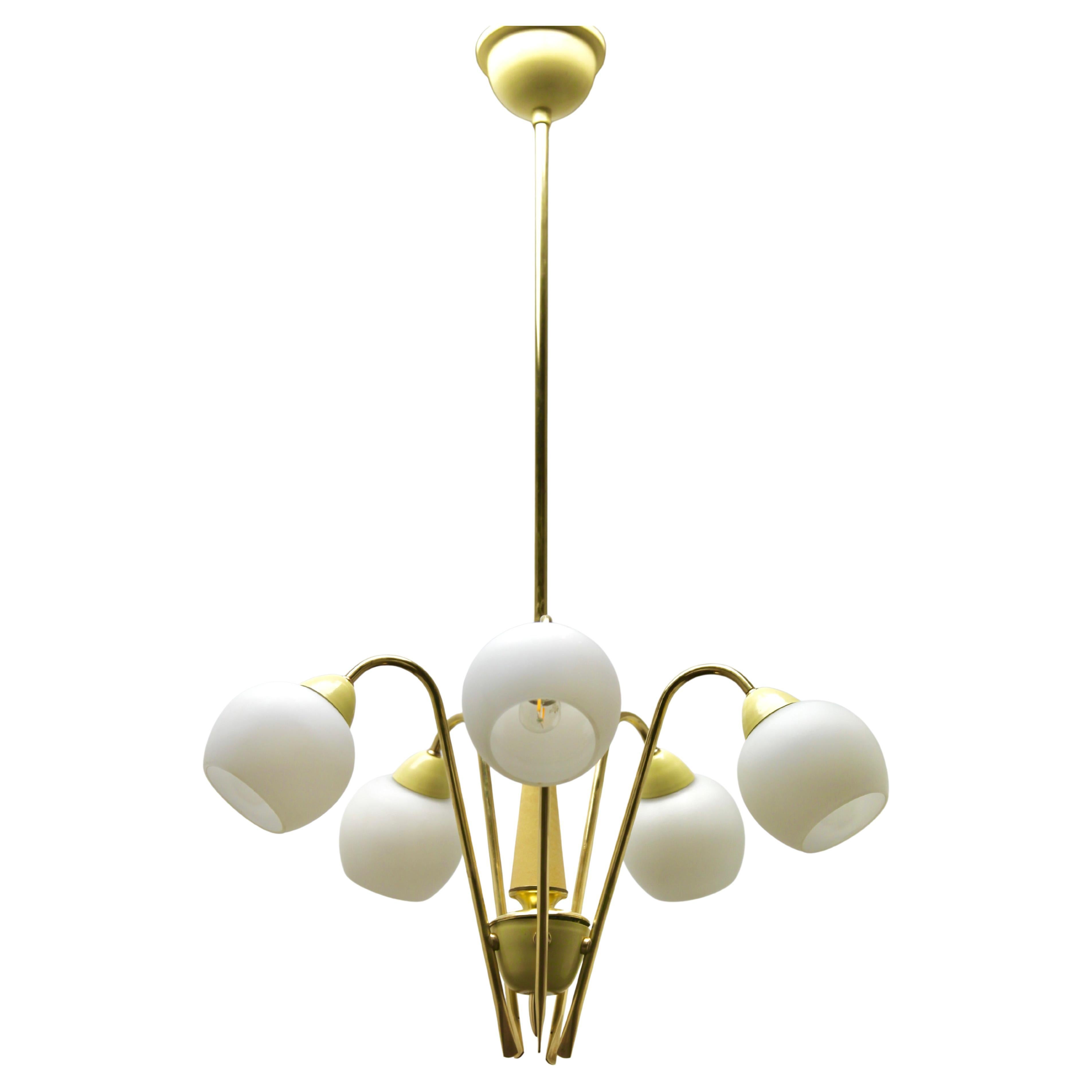 Vintage Chandelier in the Style of Stilnovo Five Arms Italian, 1960s