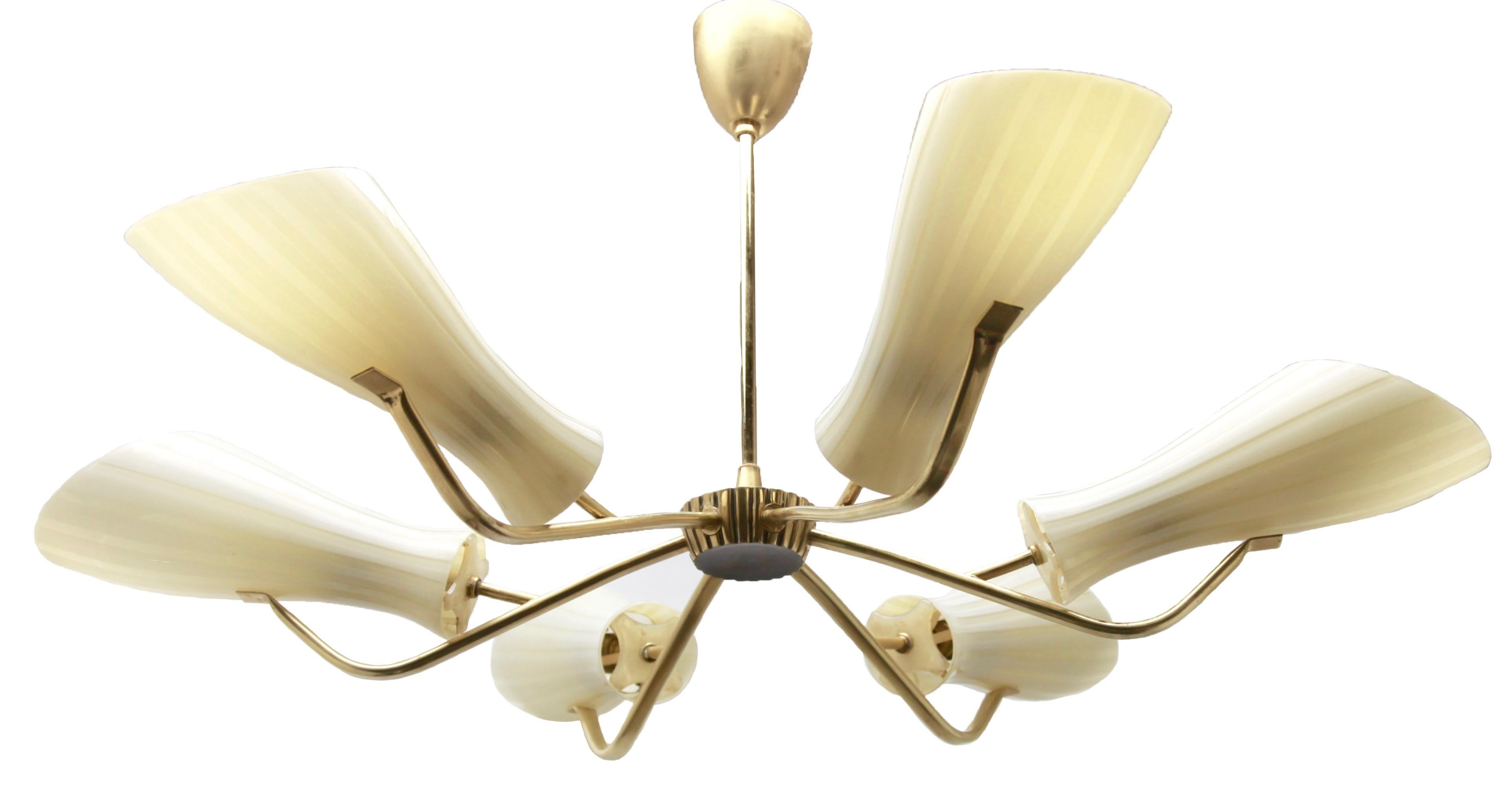 Machine-Made Vintage Chandelier in the Style of Stilnovo Six Arms, Italian, 1960s