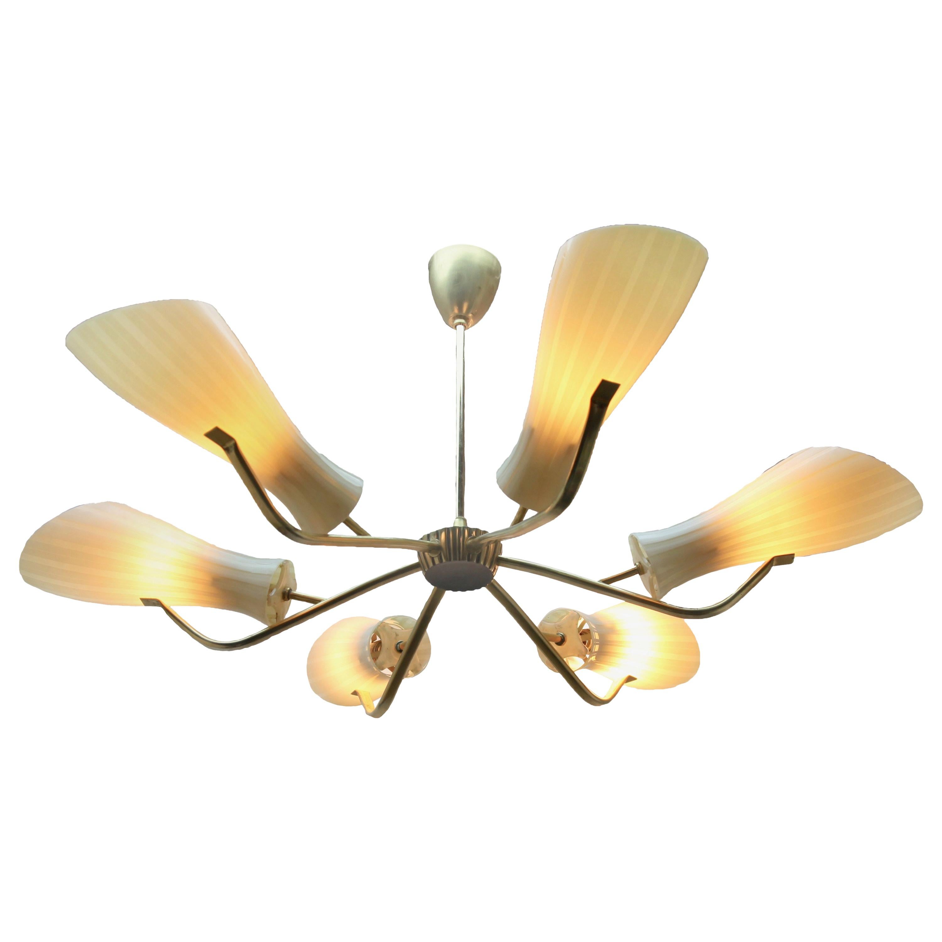 Vintage Chandelier in the Style of Stilnovo Six Arms, Italian, 1960s