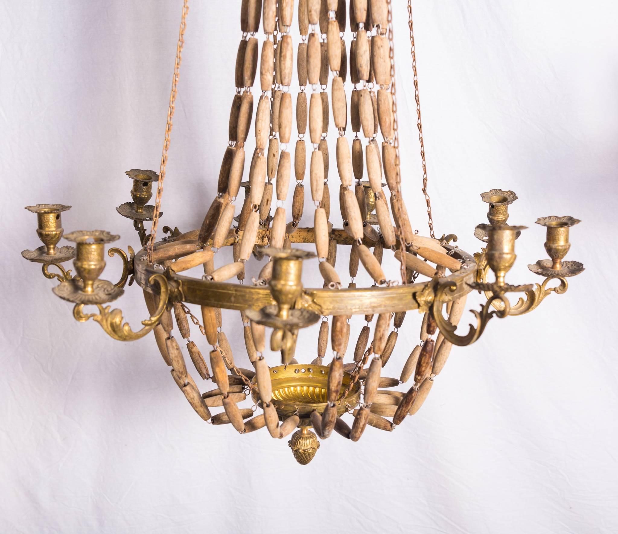 European chandelier with vintage parts in the Empire style. Great scale for foyer, dining room. Unique creation. European wiring, needs U.S. standardization.