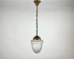 Vintage Chandelier Or Lantern  Frosted Glass And Brass Ceiling Light
