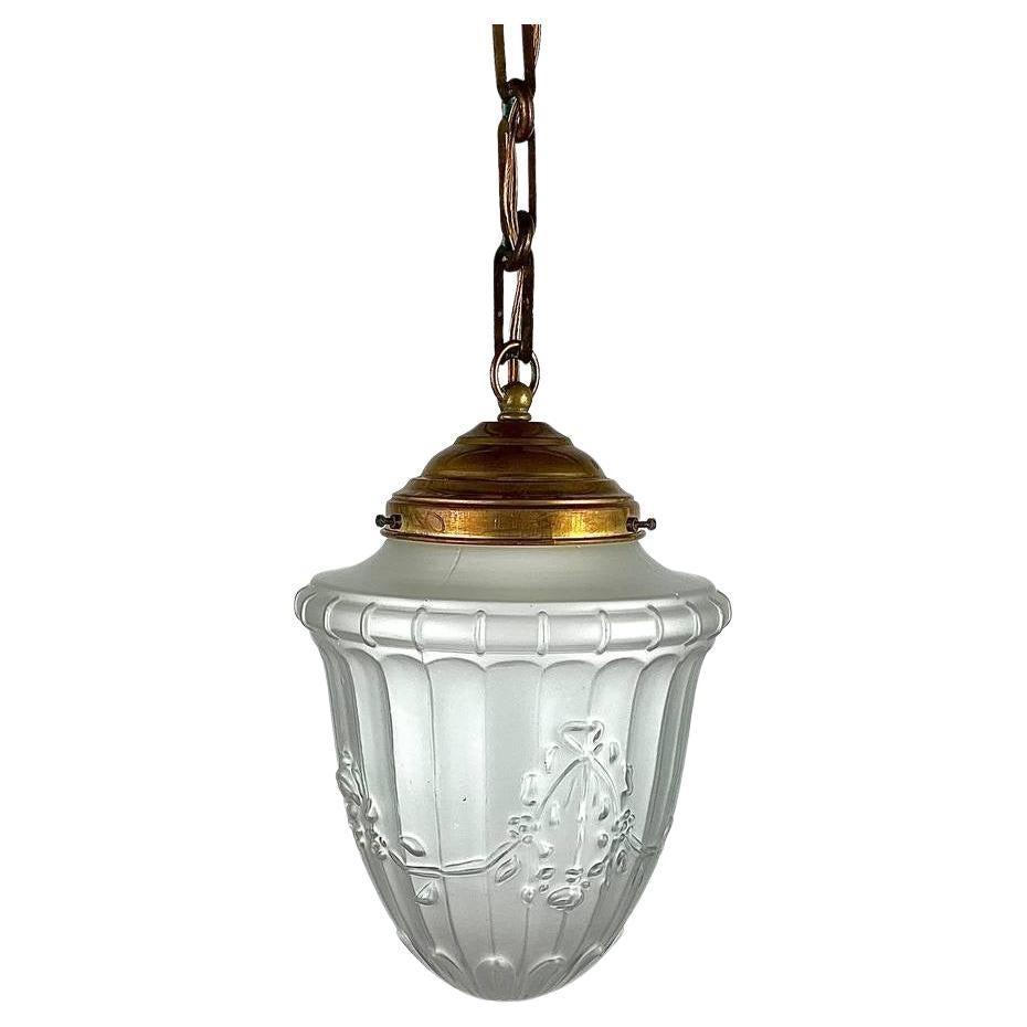 Vintage Chandelier Or Lantern  Frosted Glass And Brass Ceiling Light  For Sale