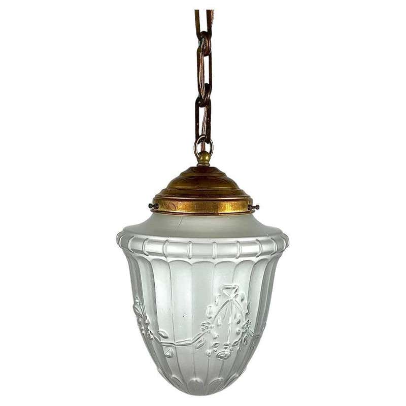 Vintage Ceiling Lamp or Lantern Gilt Brass and Textured Glass ...