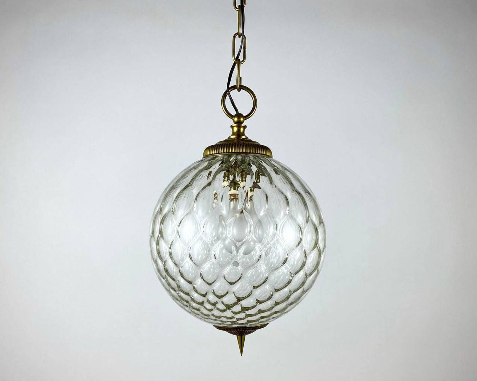 Absolutely amazing vintage textured glass and gilded brass ceiling chandelier or lantern. 

 Beautifully detailed, vintage hanging lamp, lantern. The textured glass plafond is set in a gold-plated brass rim. The gilded parts are beautifully