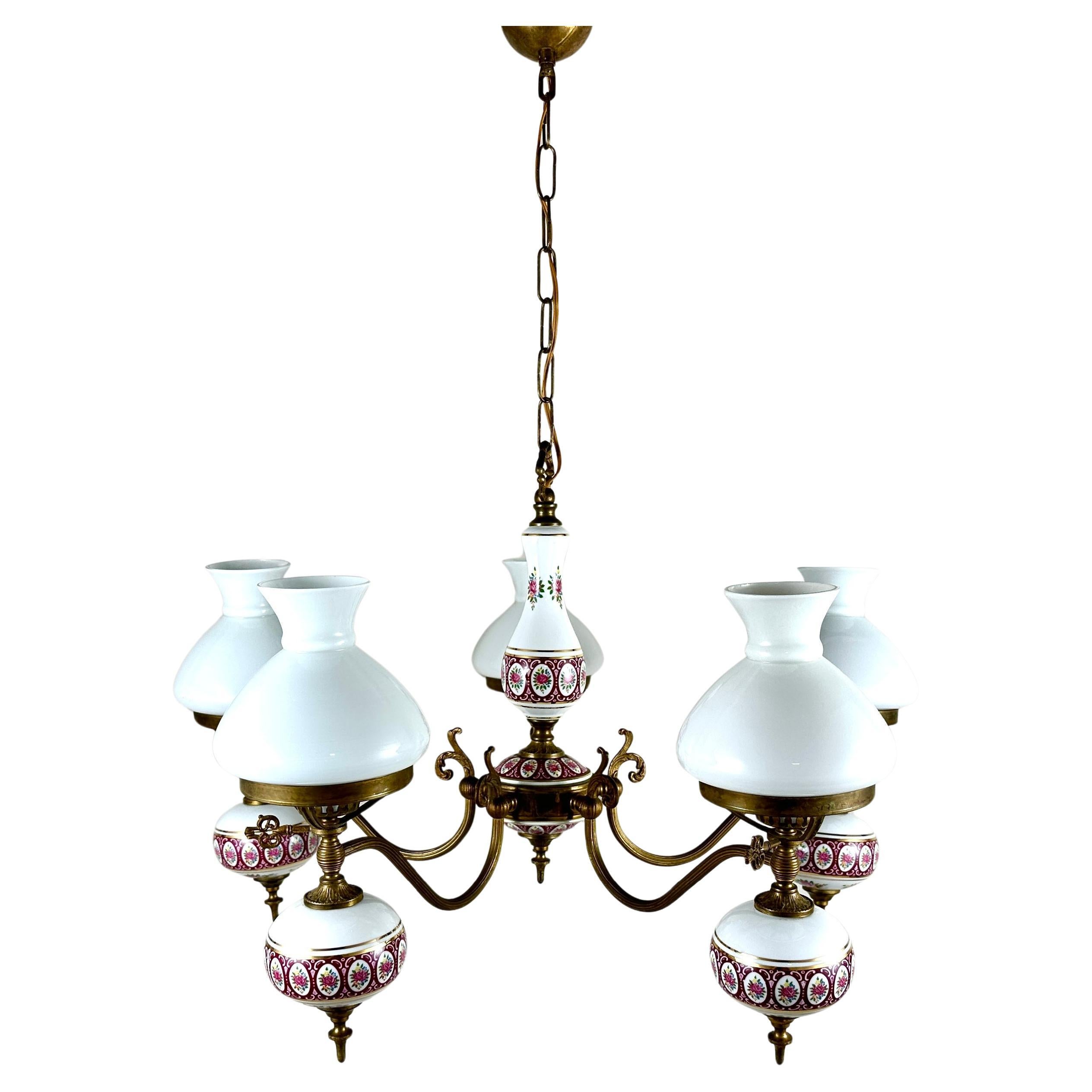 Vintage By  Porcelaine de laiton Light  Plafonnier à 5 bras réglable