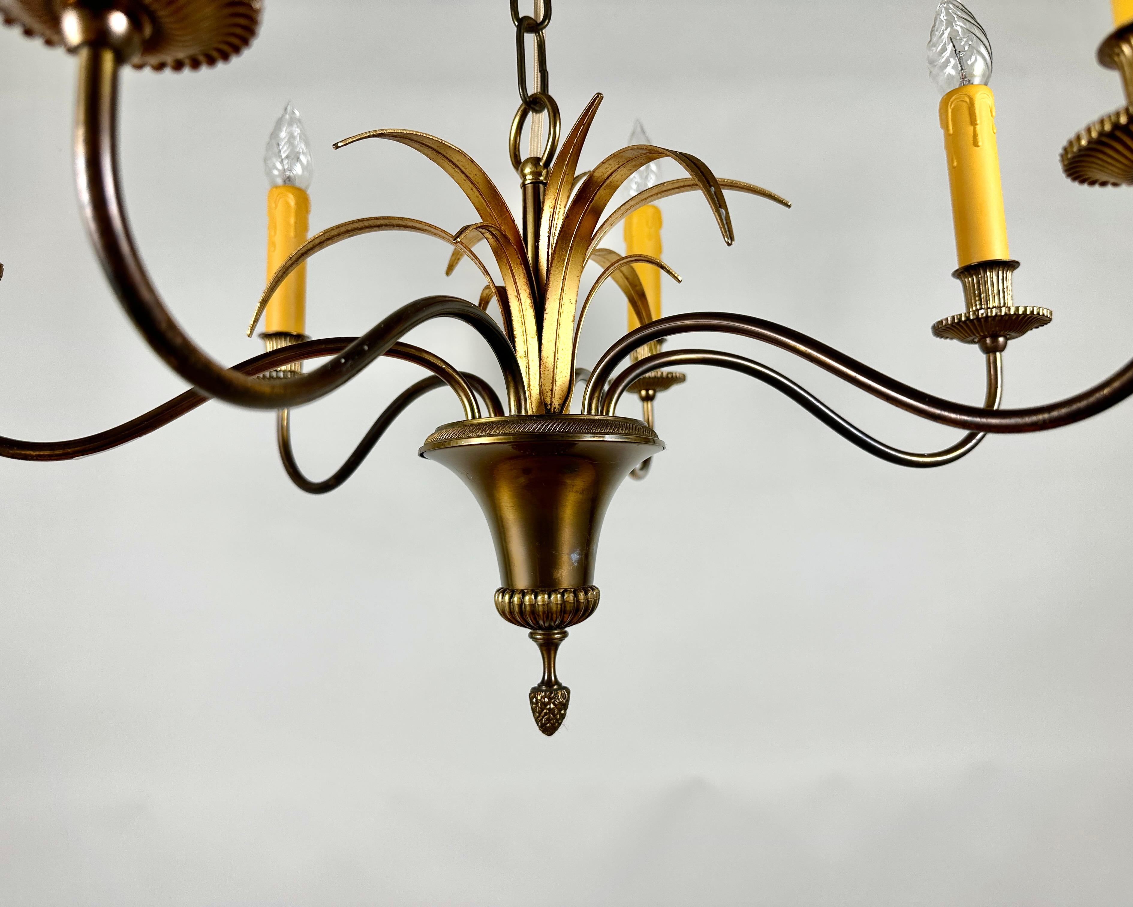 Belga Lampadario Vintage S.A. Boulanger Palm Hollywood Regency in ottone, Begium, anni '70 in vendita