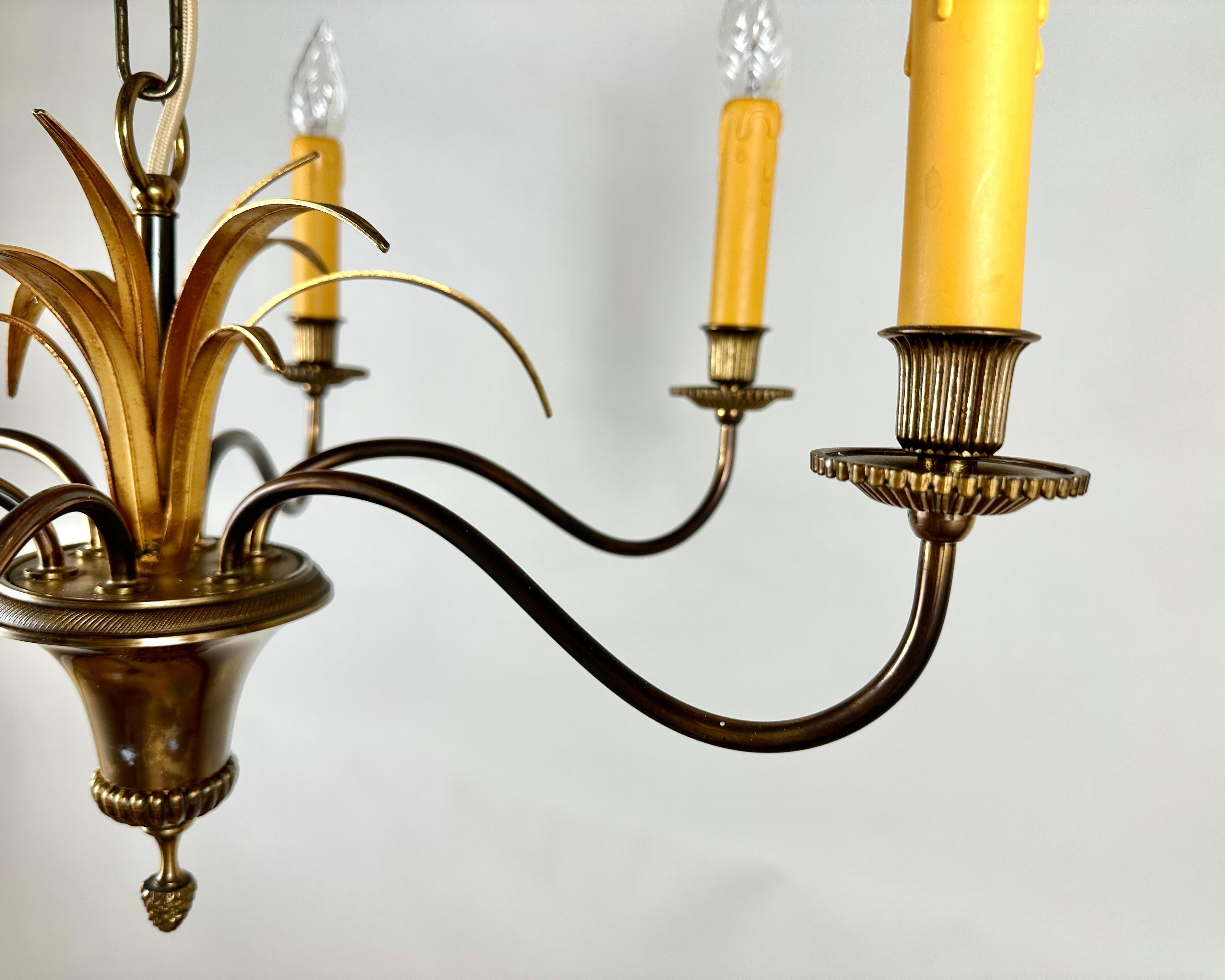 Fine XX secolo Lampadario Vintage S.A. Boulanger Palm Hollywood Regency in ottone, Begium, anni '70 in vendita