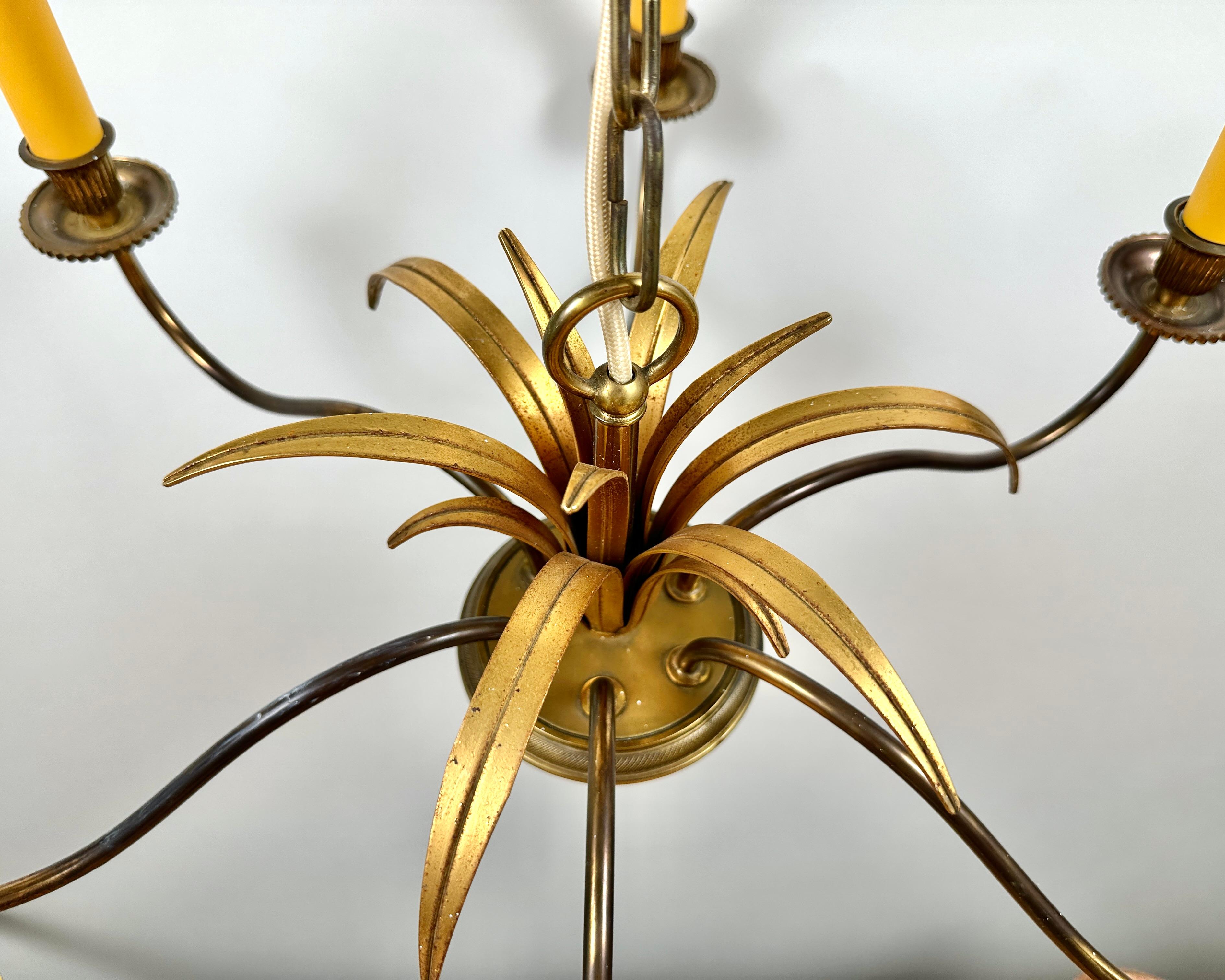 Lampadario Vintage S.A. Boulanger Palm Hollywood Regency in ottone, Begium, anni '70 in vendita 1