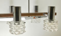 Lampadario vintage a sei bracci in cromo, vetro e Wood nello stile di Kalmar