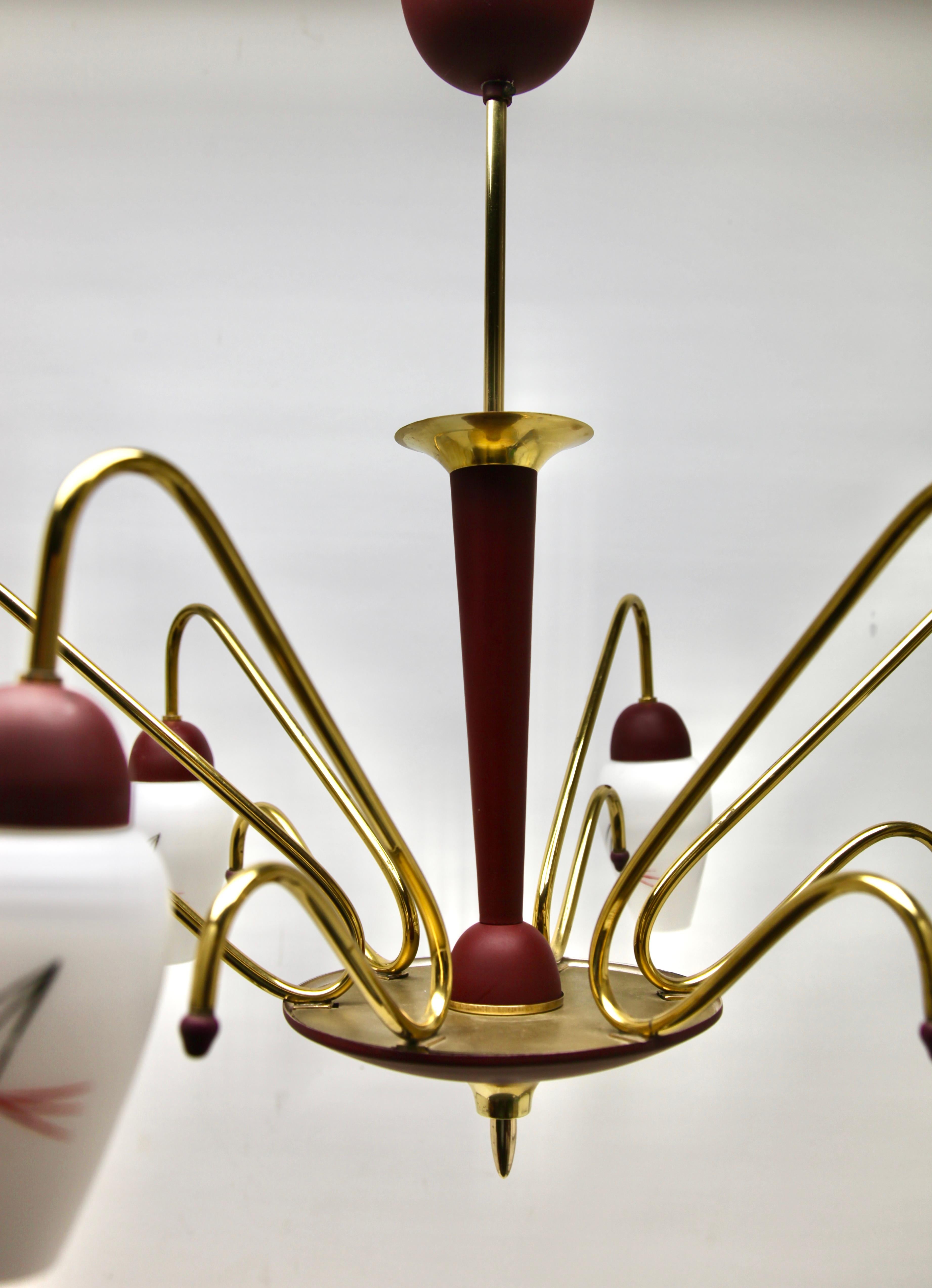 Mid-20th Century Vintage Chandelier Six Arms in the Style of Stilnovo, Italian, 1960s For Sale