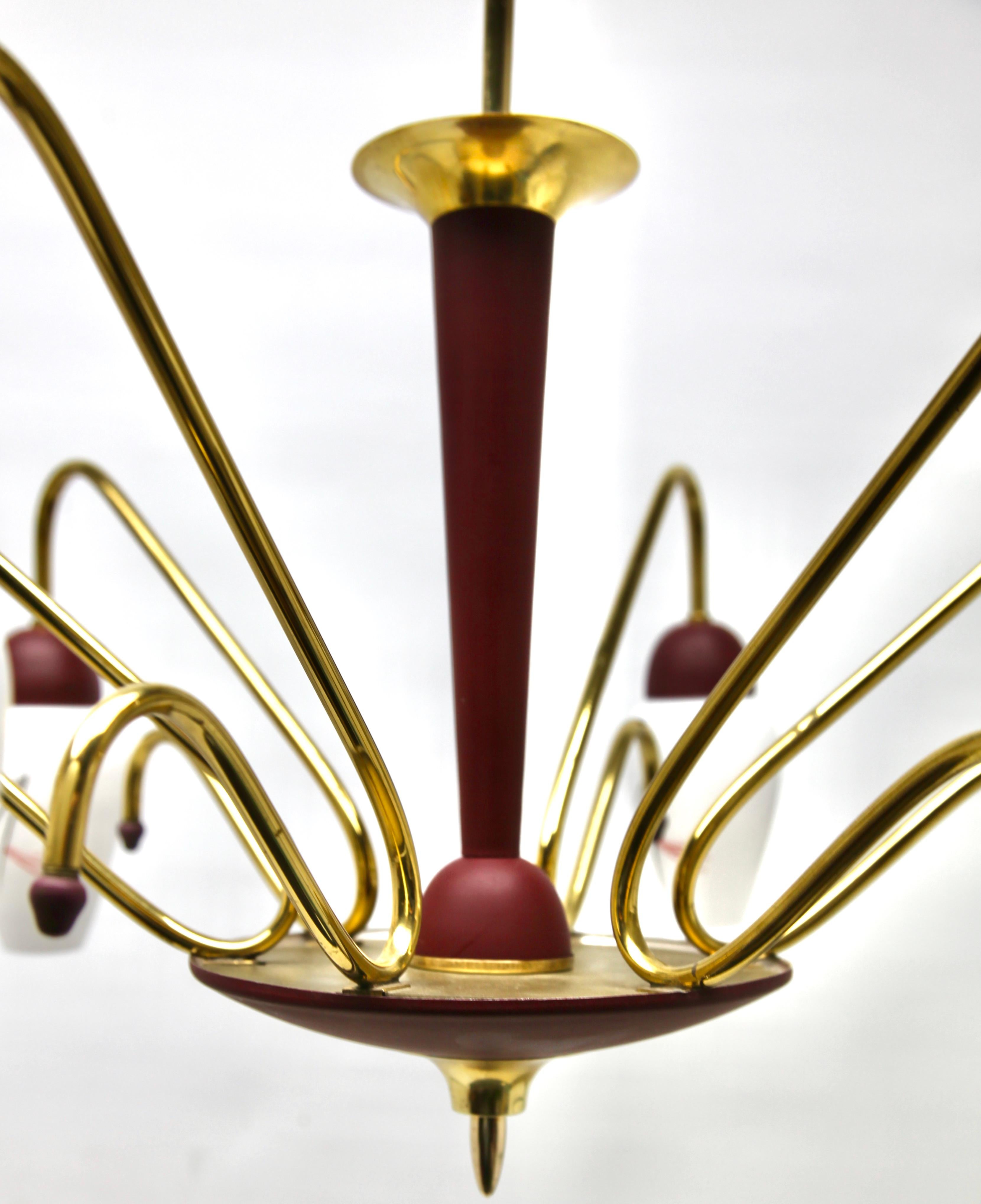 Vintage Chandelier Six Arms in the Style of Stilnovo, Italian, 1960s For Sale 1