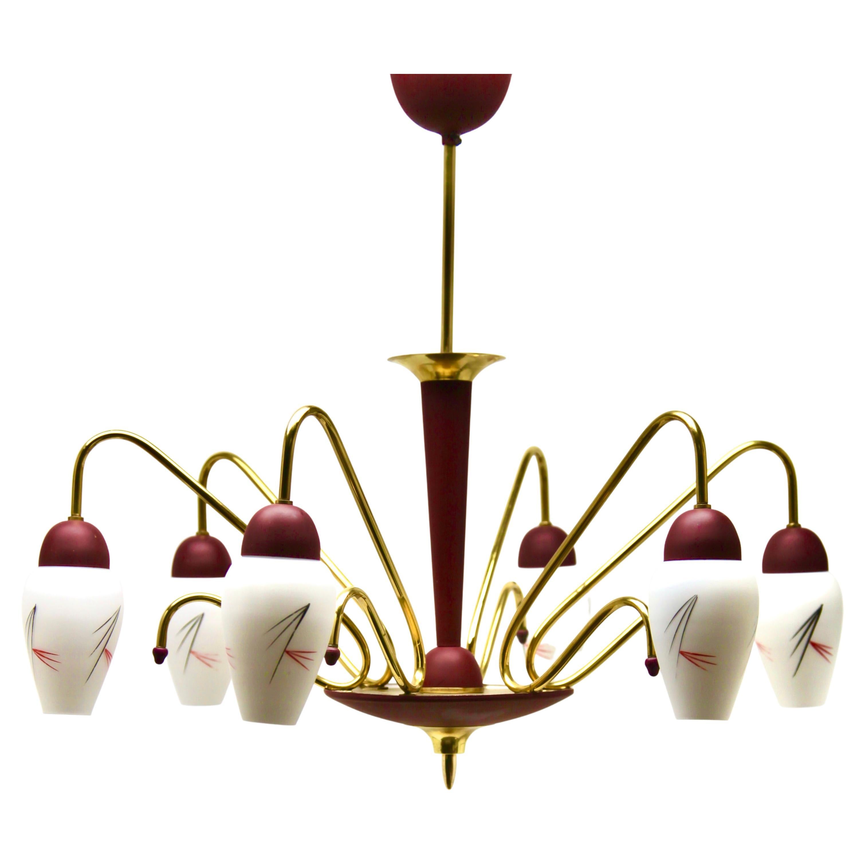 Vintage Chandelier Six Arms in the Style of Stilnovo, Italian, 1960s For Sale