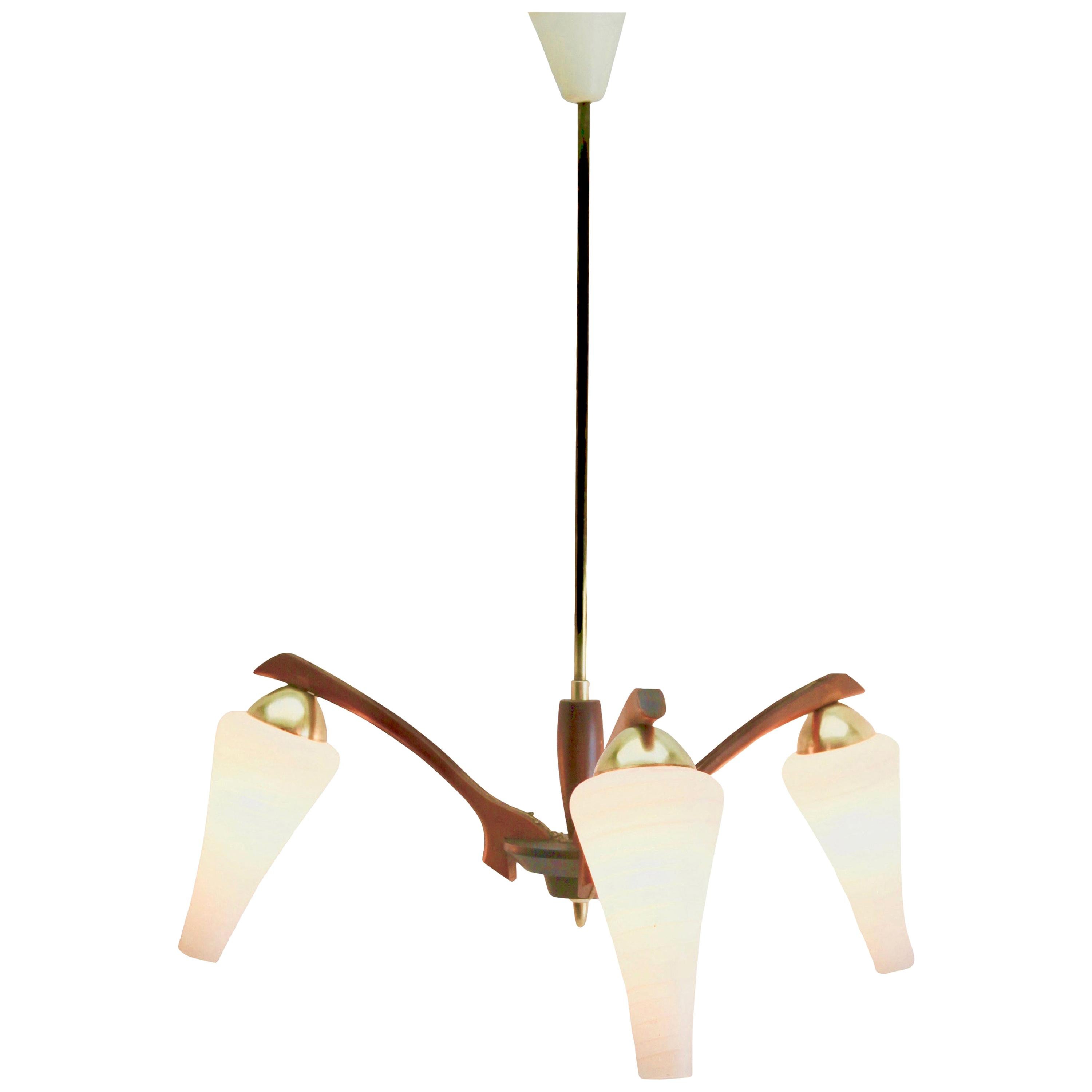 Vintage Chandelier Three Arms in the Style of Stilnovo, Italian, 1960s For Sale