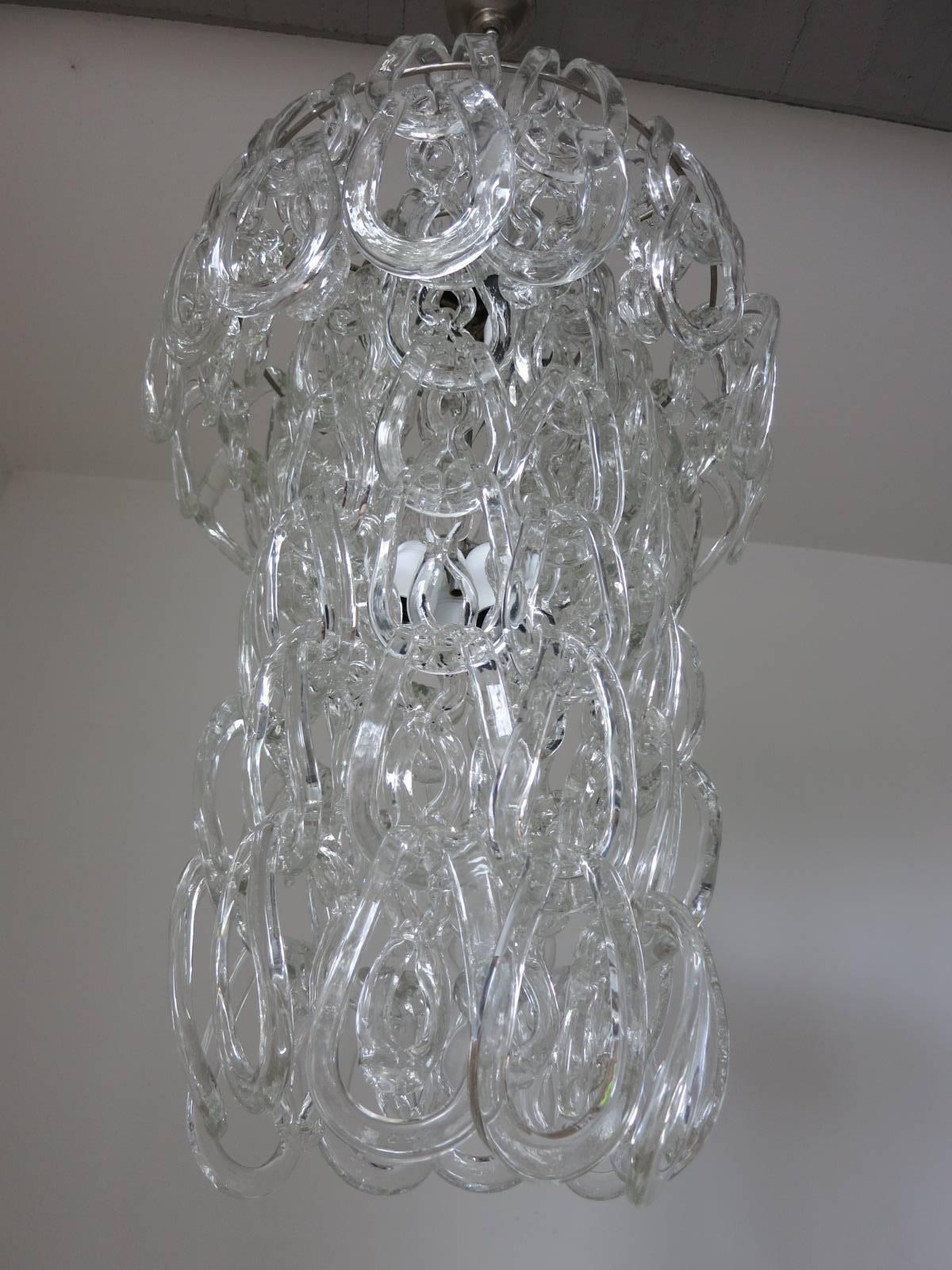 Italian Vintage Chandelier w/ Murano Links Designed Angelo Mangiarotti for Vistosi, 1960s For Sale